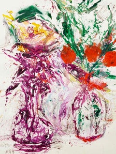 Nature morte abstraite peinture à l'huile à l'encre Theresa Bernstein Fleurs dans un vase