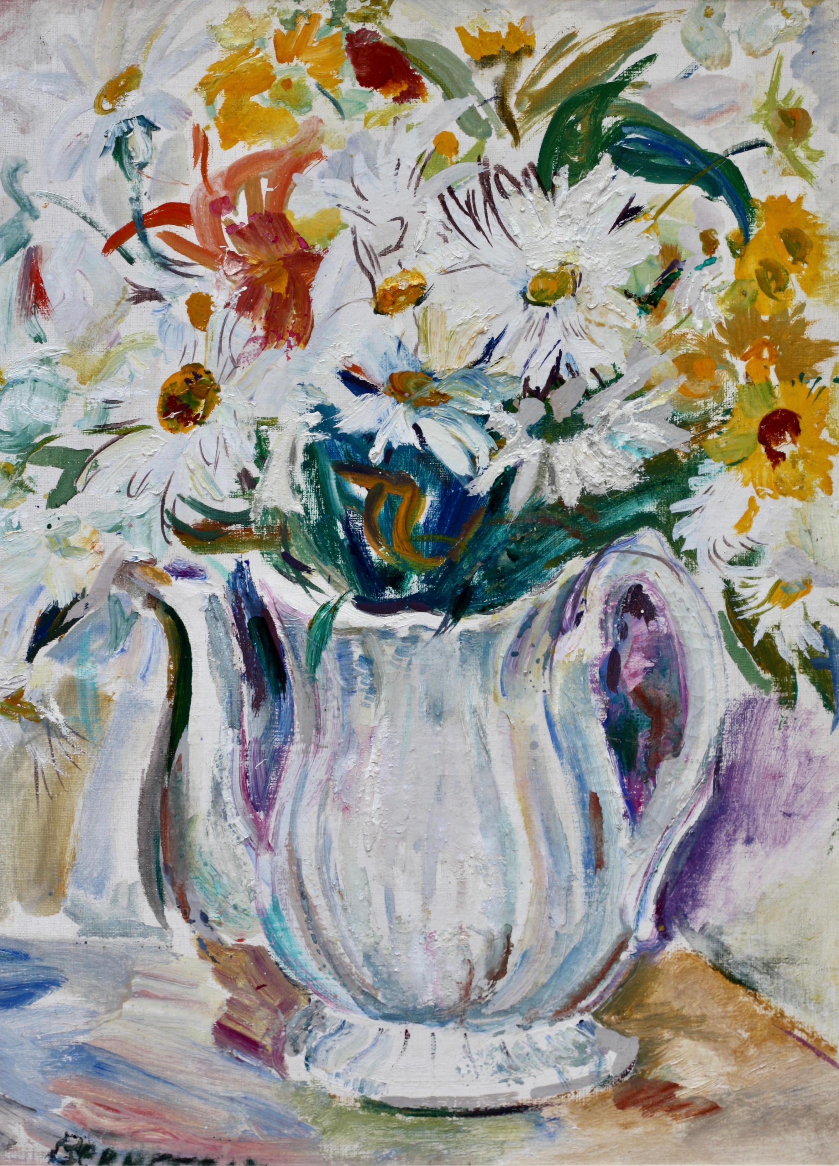 Nature morte aux fleurs dans un pichet blanc - Painting de Theresa Bernstein