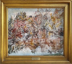 "Bosque y Arroyo" Theresa Bernstein, Rojo Verde Amarillo Paisaje Abstracto