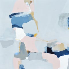 Walk of Life von Theresa Girard, Abstraktes gerahmtes Gemälde, Mauve, Blau, Weiß