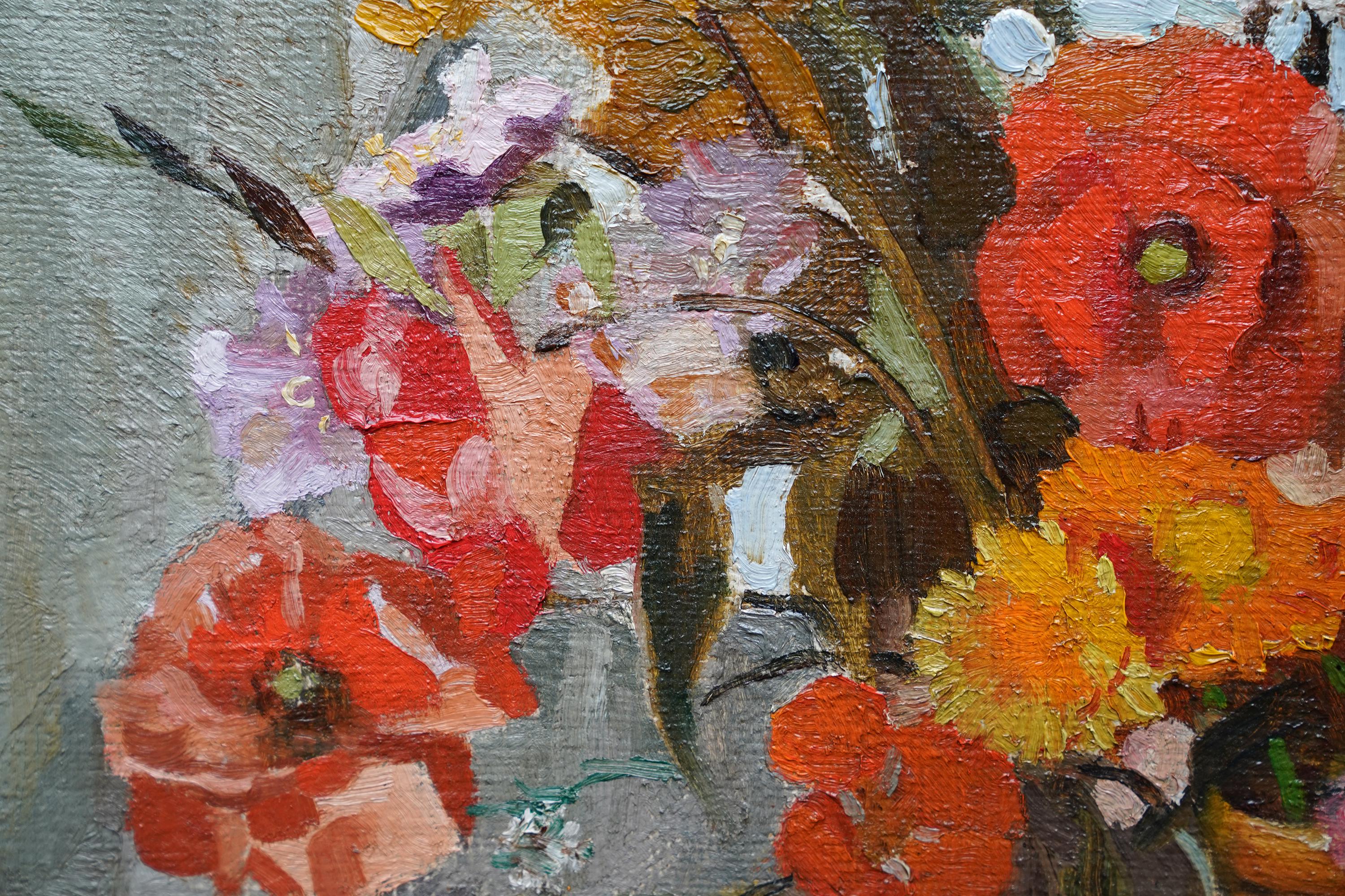 Still Life Summer Floral Arrangement - British Slade School flower oil painting For Sale 2