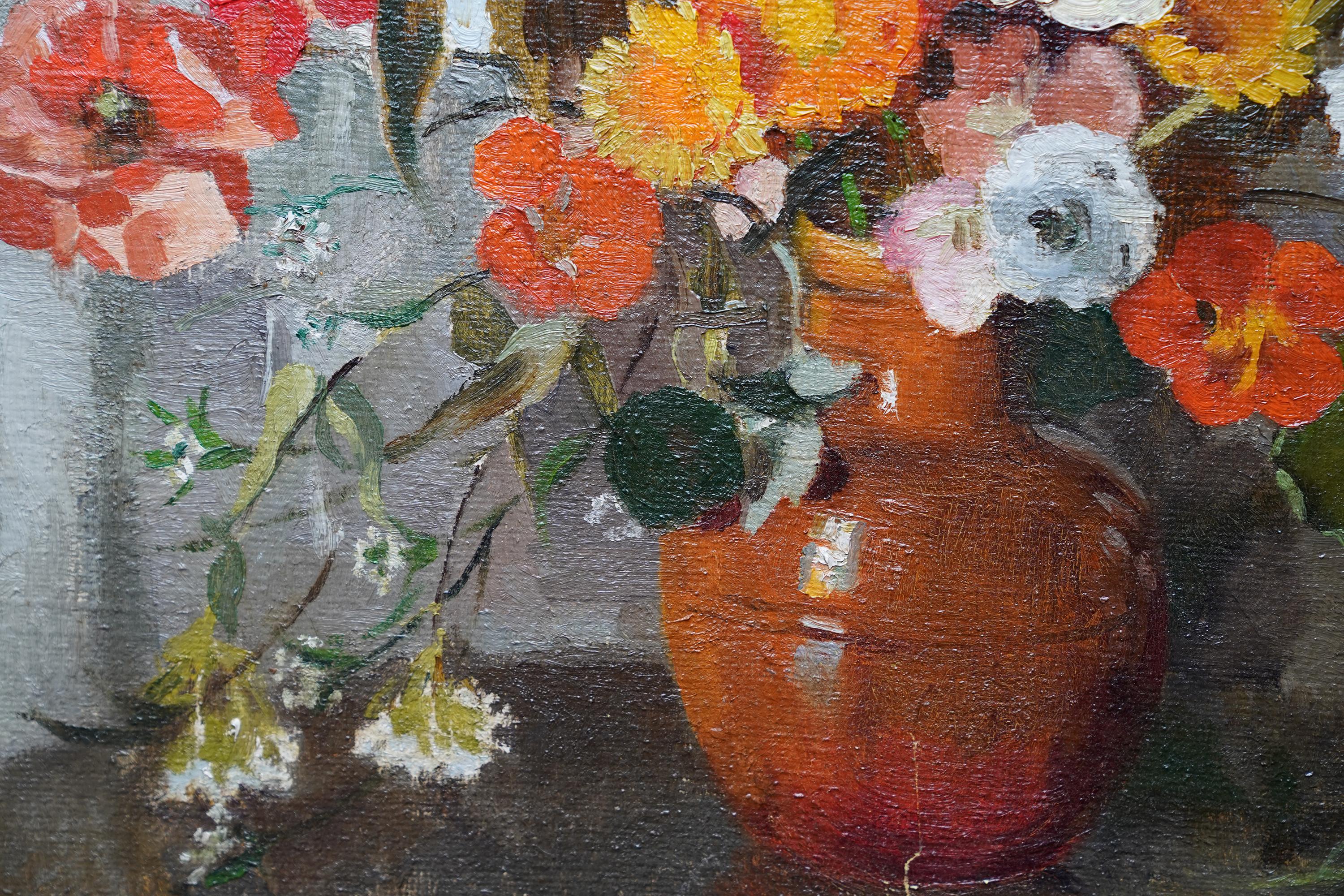 Still Life Summer Floral Arrangement - British Slade School flower oil painting For Sale 3