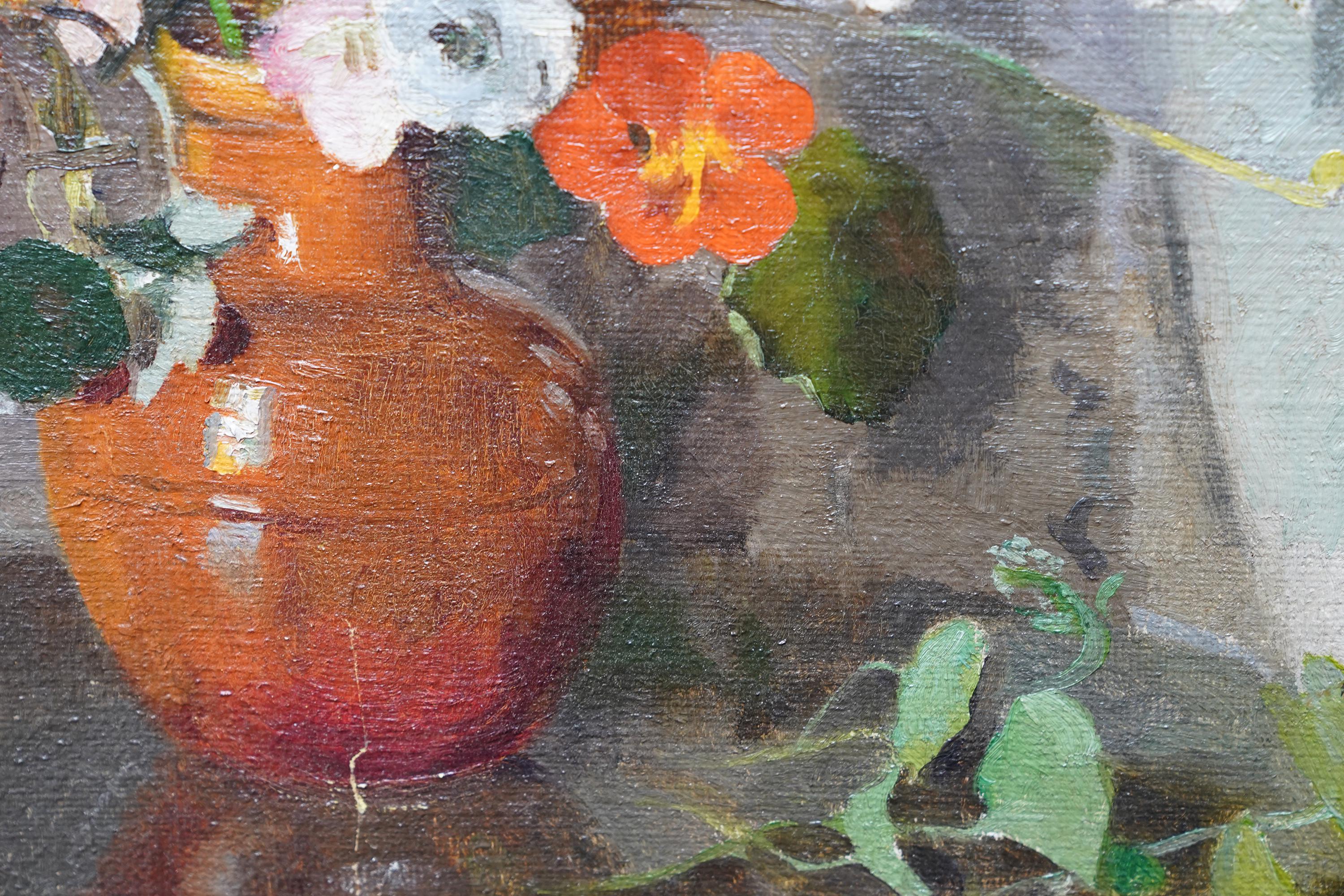 Still Life Summer Floral Arrangement - British Slade School flower oil painting For Sale 4