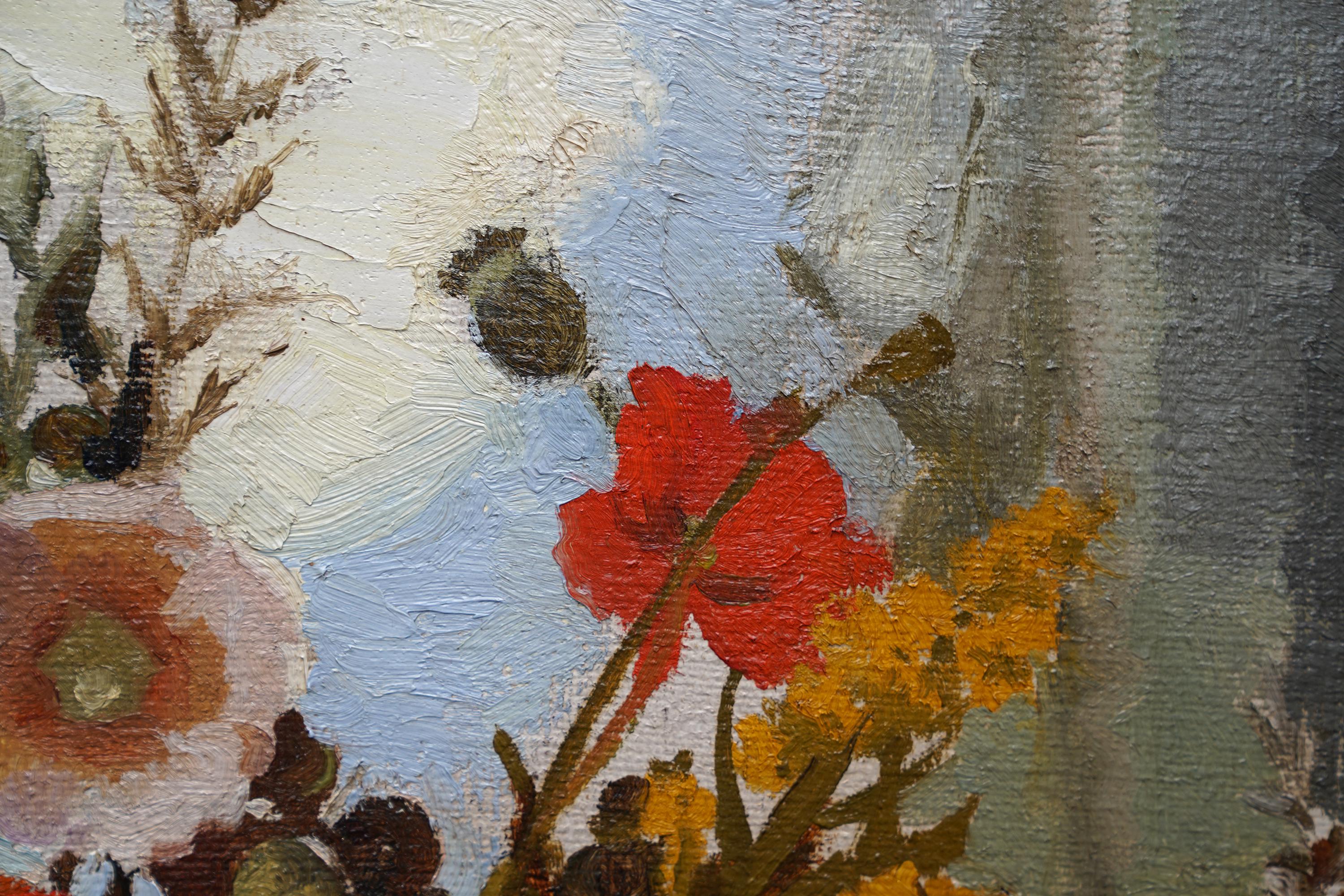 Still Life Summer Floral Arrangement - British Slade School flower oil painting For Sale 5