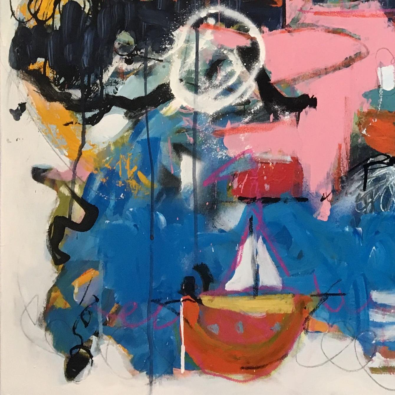 Little Boat on the Sea of Life, Mixed Media auf Leinwand im Angebot 1