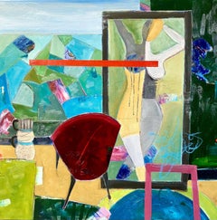Burgundy Chair (Views and Vantage Points), Painting, Oil on Canvas