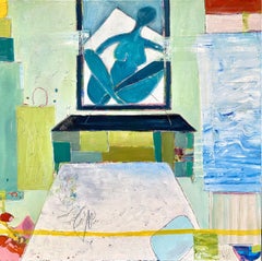 Coussin bleu clair (Voirs et points de vue), peinture, huile sur verre