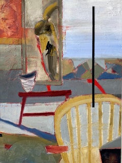 Chaise ocre (Voirs et points de vue), peinture, huile sur panneau de bois
