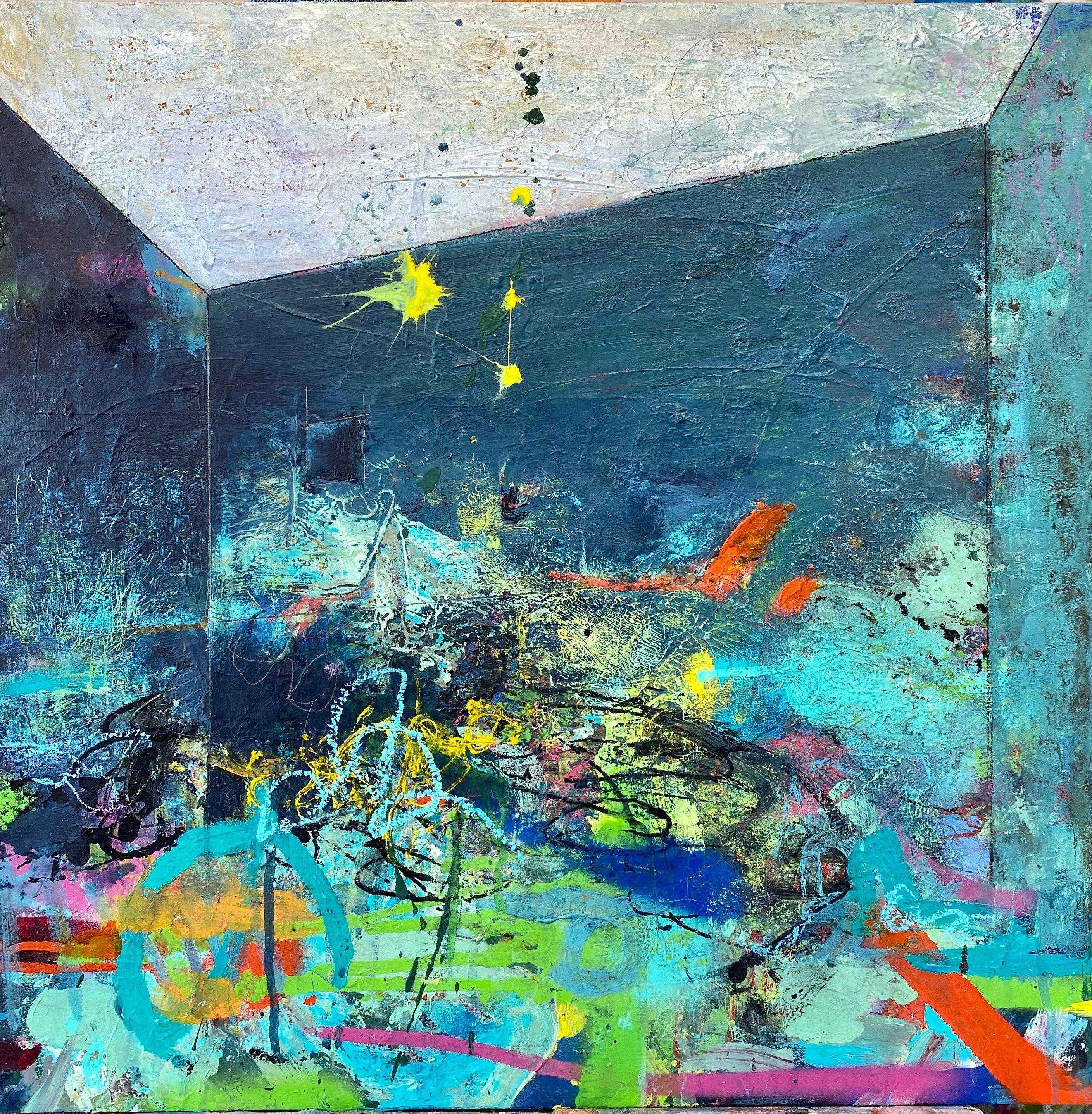 Theresa Vandenberg Donche Abstract Painting - Rooms-Aquarium, Painting, Acrylic on Wood Panel