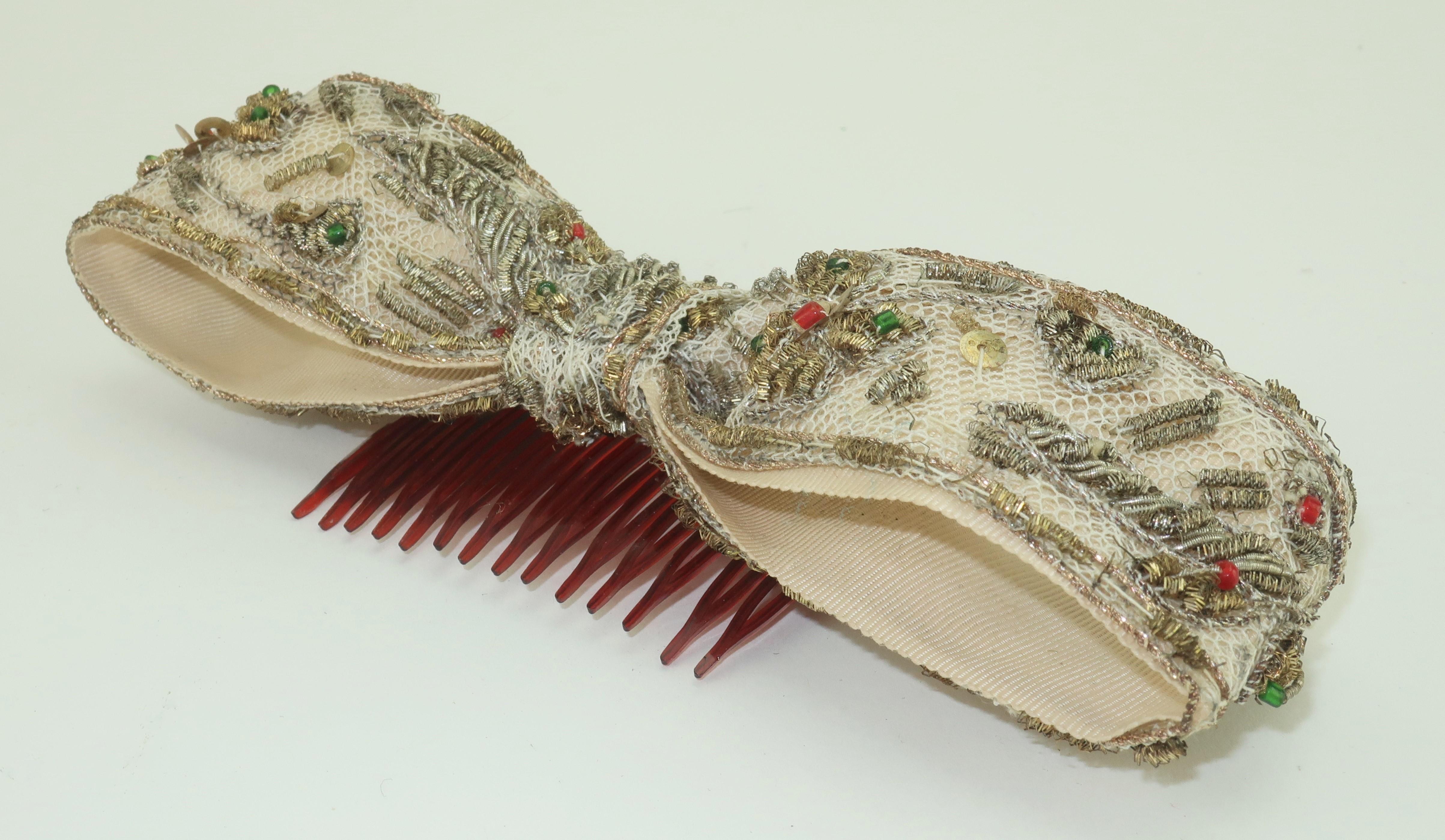Therese Ahrens Beaded Bow Hair Ornament, 1950's In Good Condition In Atlanta, GA