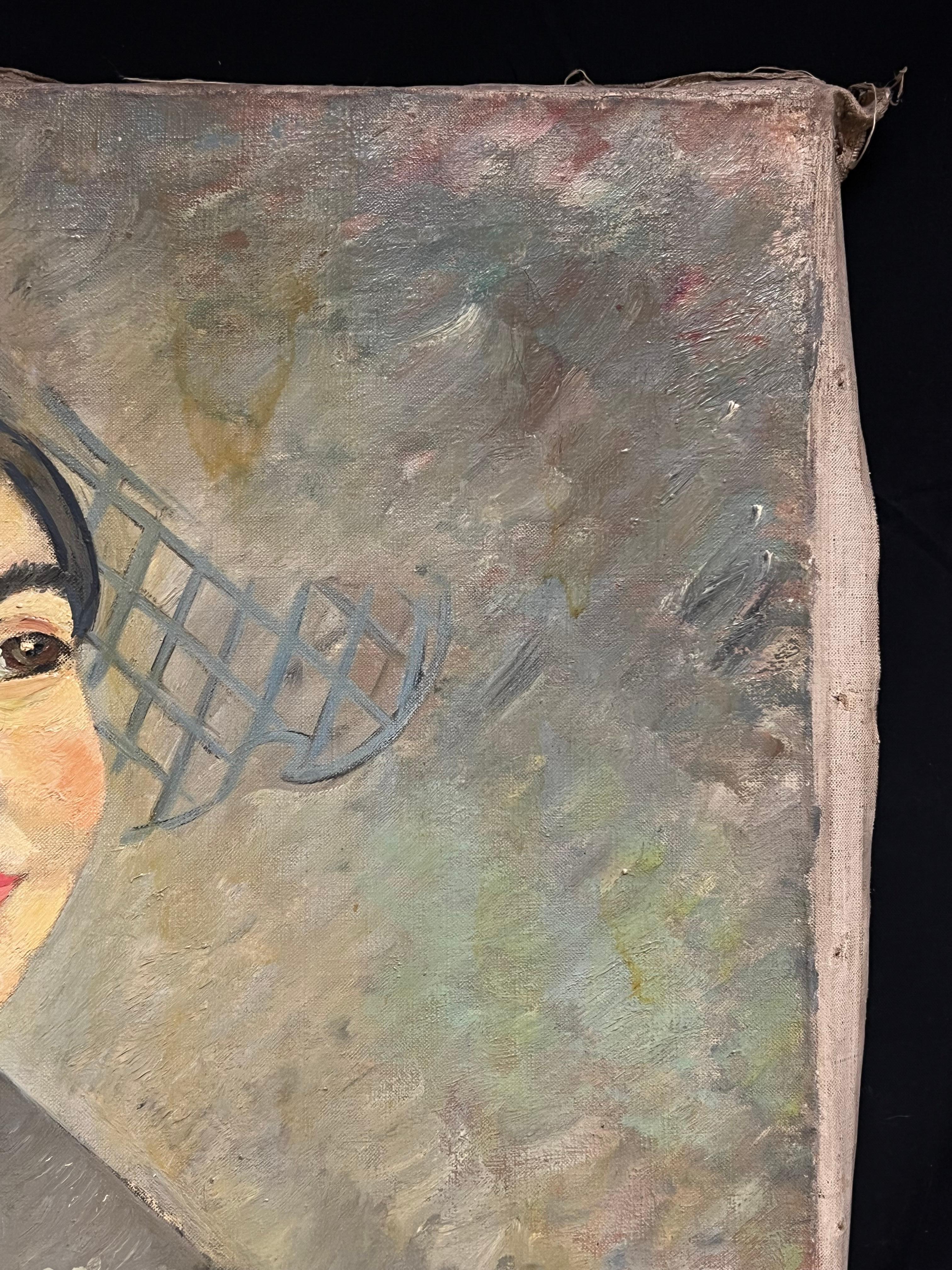 1930's French Post-Impressionist Oil Elegant Portrait of Woman in Floral Attire For Sale 6