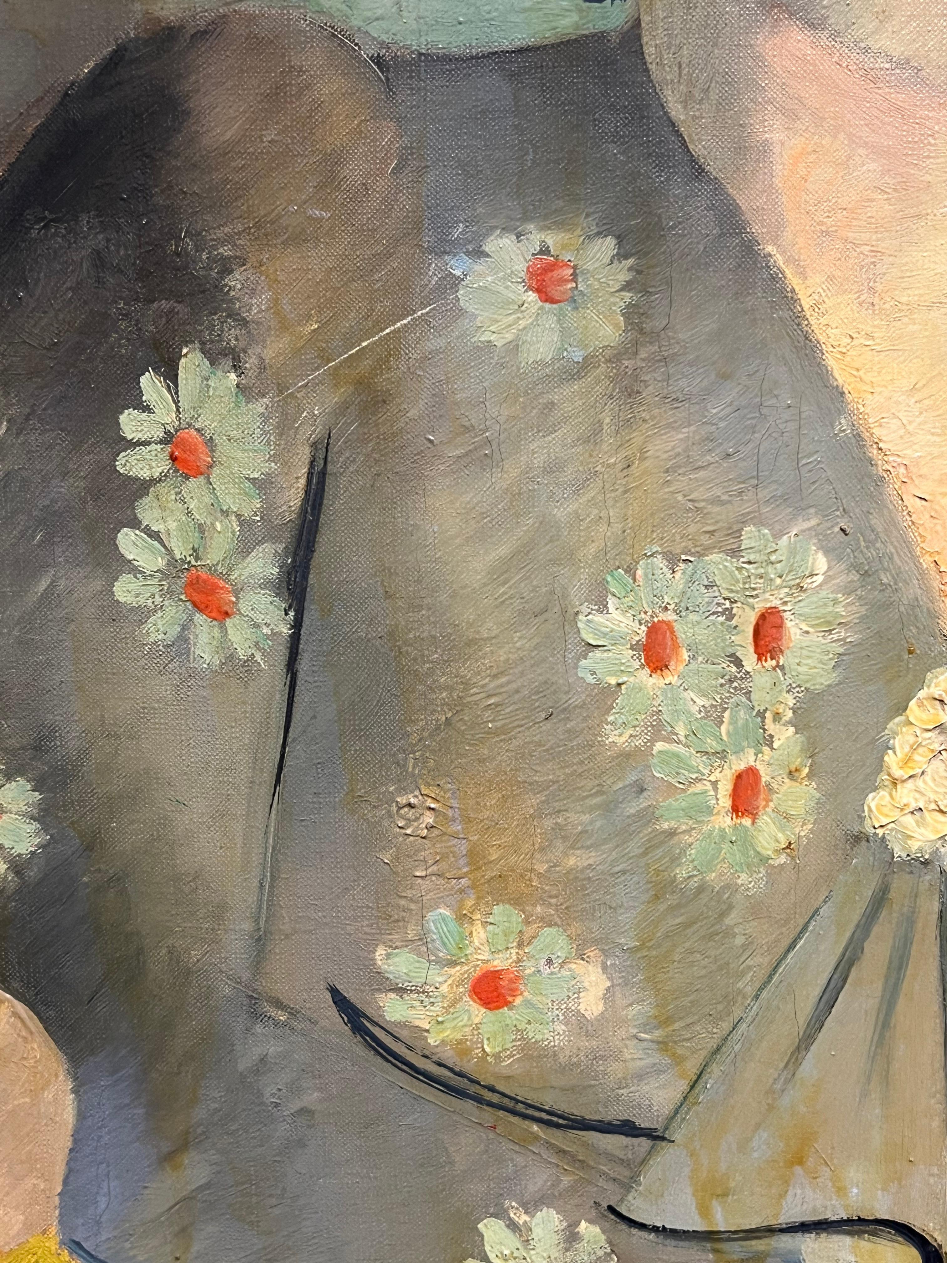 Elegant Portrait 
signed by Therese Hummel (French, 1911-1999)
oil on canvas, unframed
dated 1937
canvas : 29 x 24 inches
Provenance: private collection of this artists work, Paris
Condition: sound and good condition

Description:
This stunning 1937