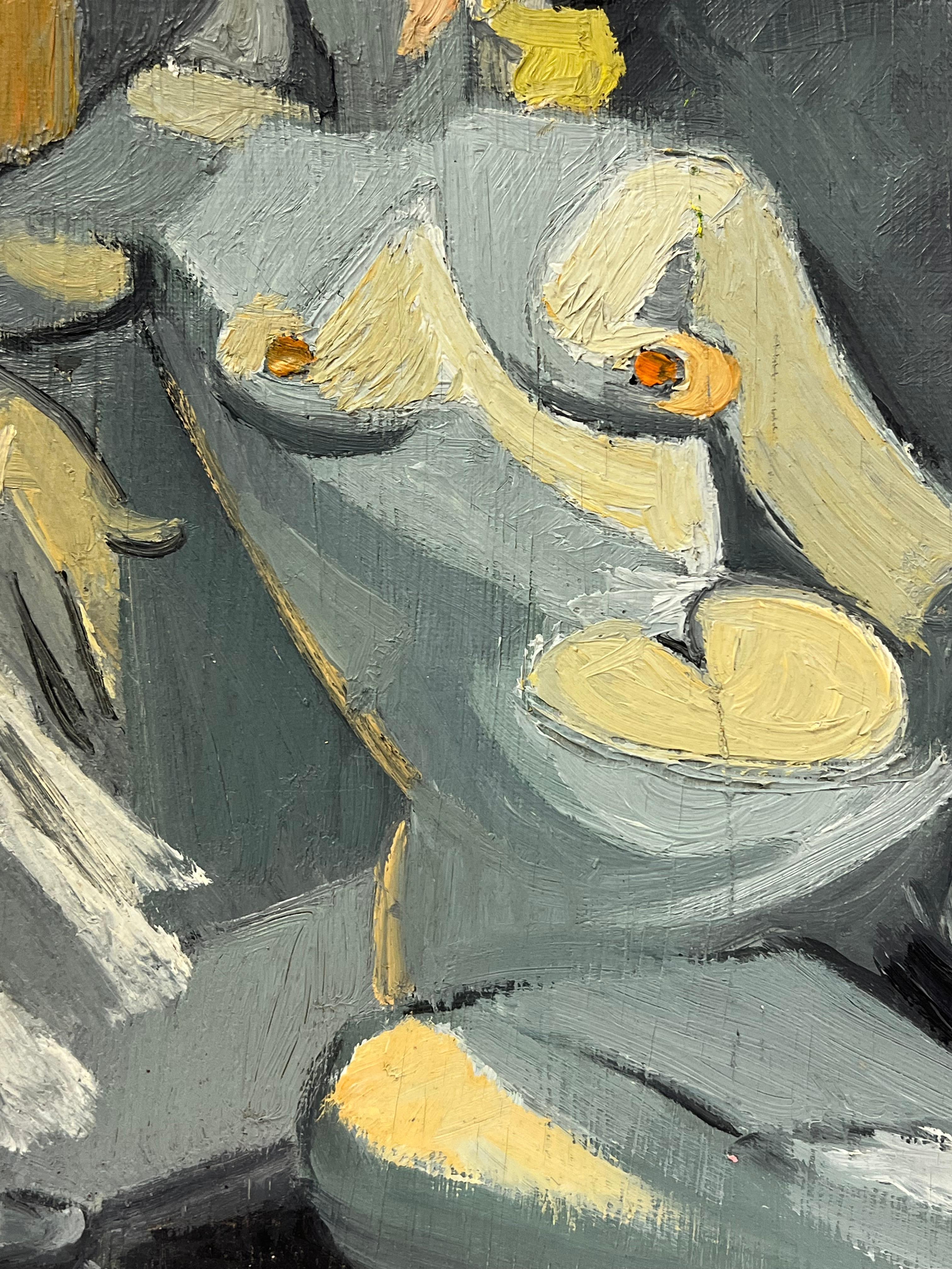 Mid 20th C French Oil Cubist Nude Portrait of a Blonde Woman in a Grey Interior For Sale 1
