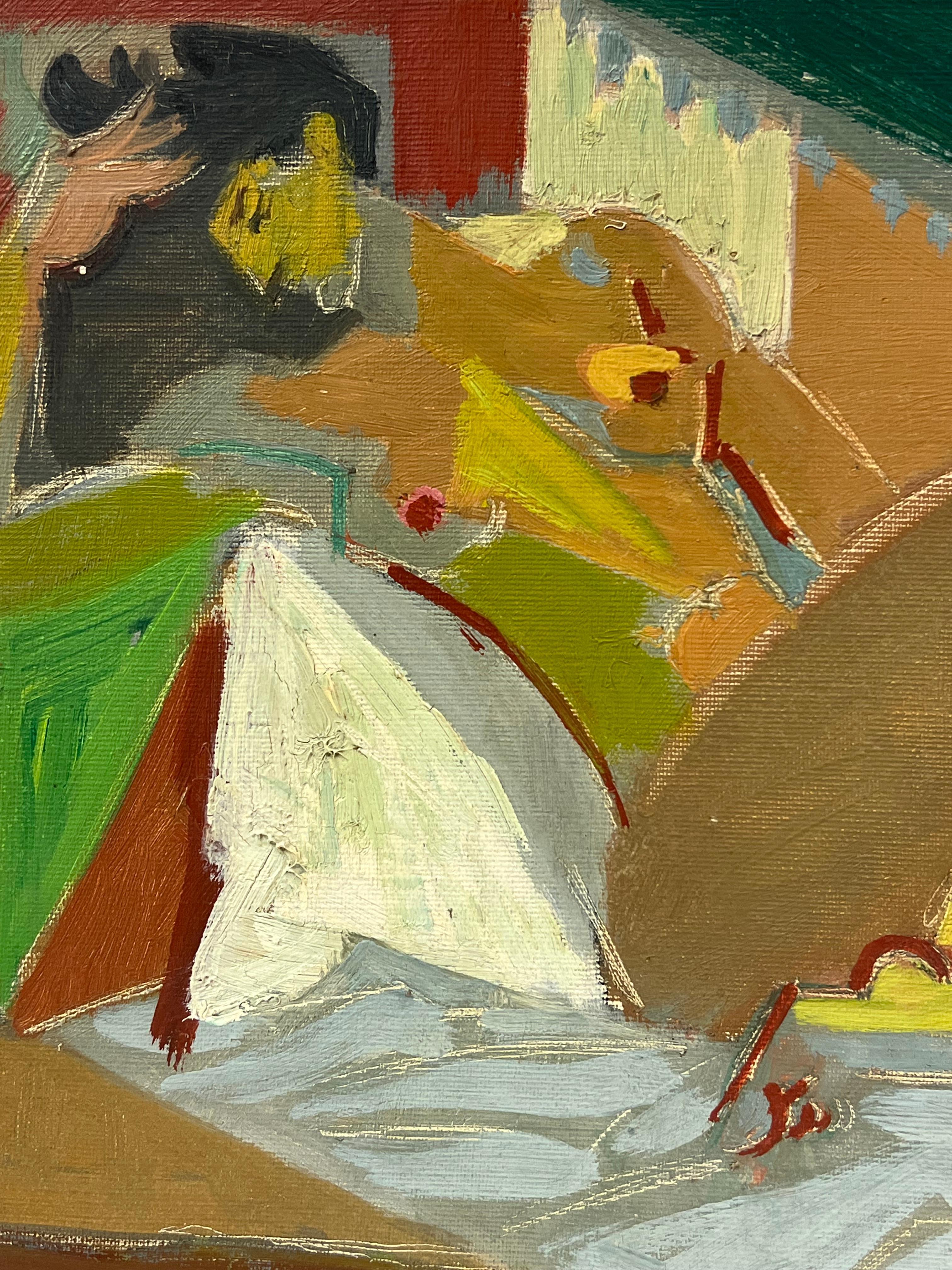 Mid 20th-Century French Cubist Portrait Reclining Posed Nude Woman For Sale 2