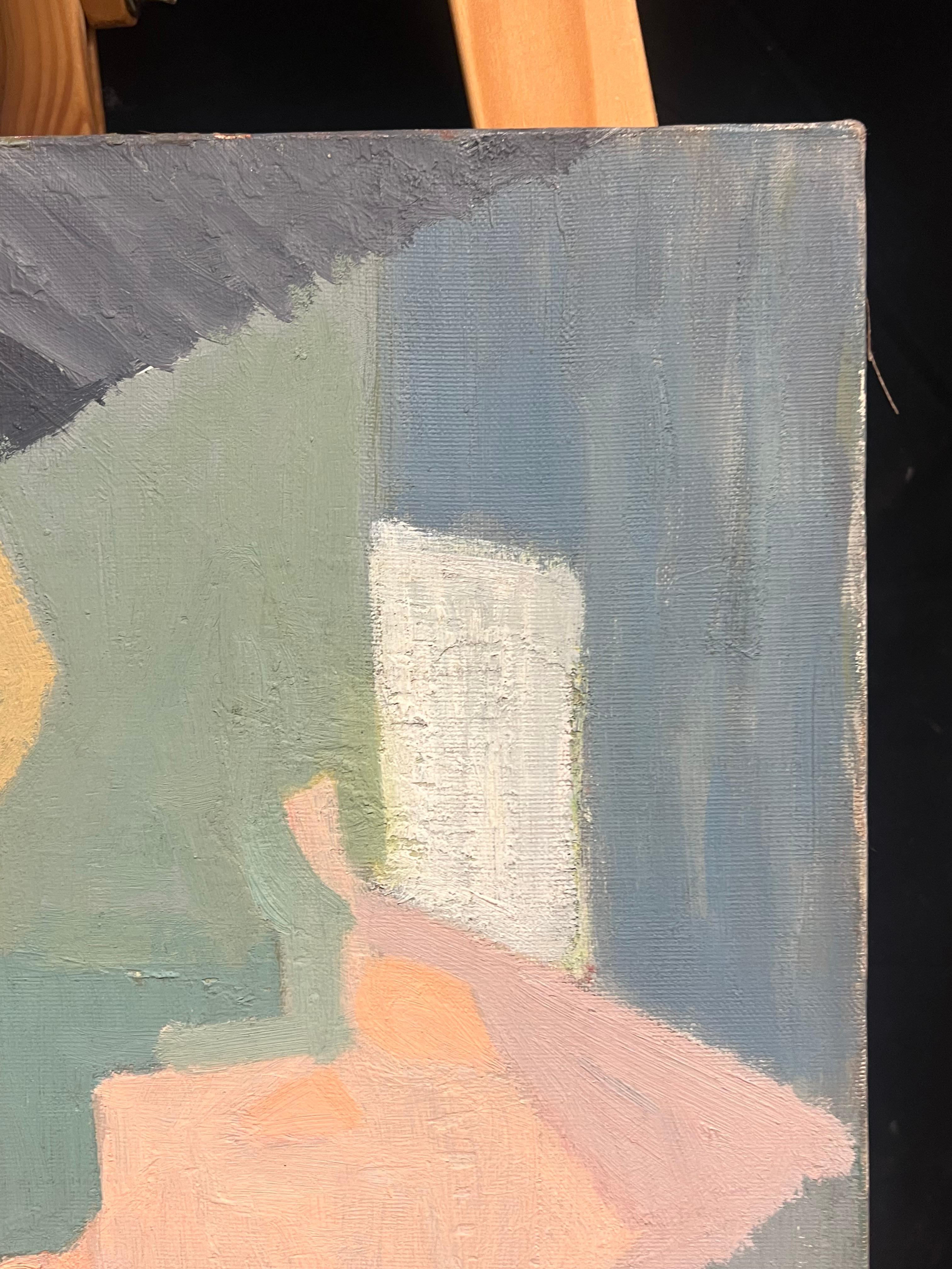 Pittura a olio francese della metà del XX secolo Ritratto cubista di figura nuda in vendita 1