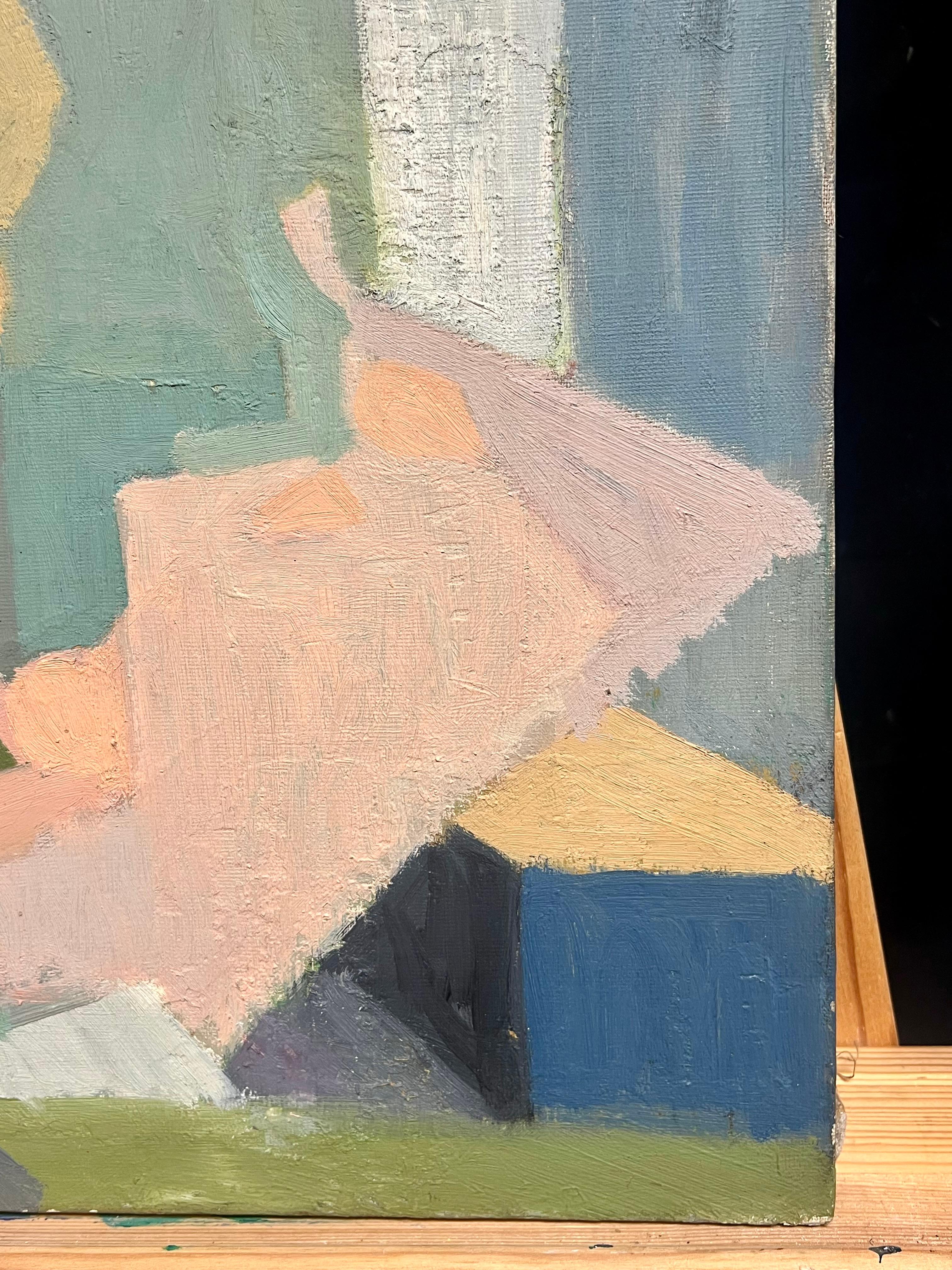 Pittura a olio francese della metà del XX secolo Ritratto cubista di figura nuda in vendita 2