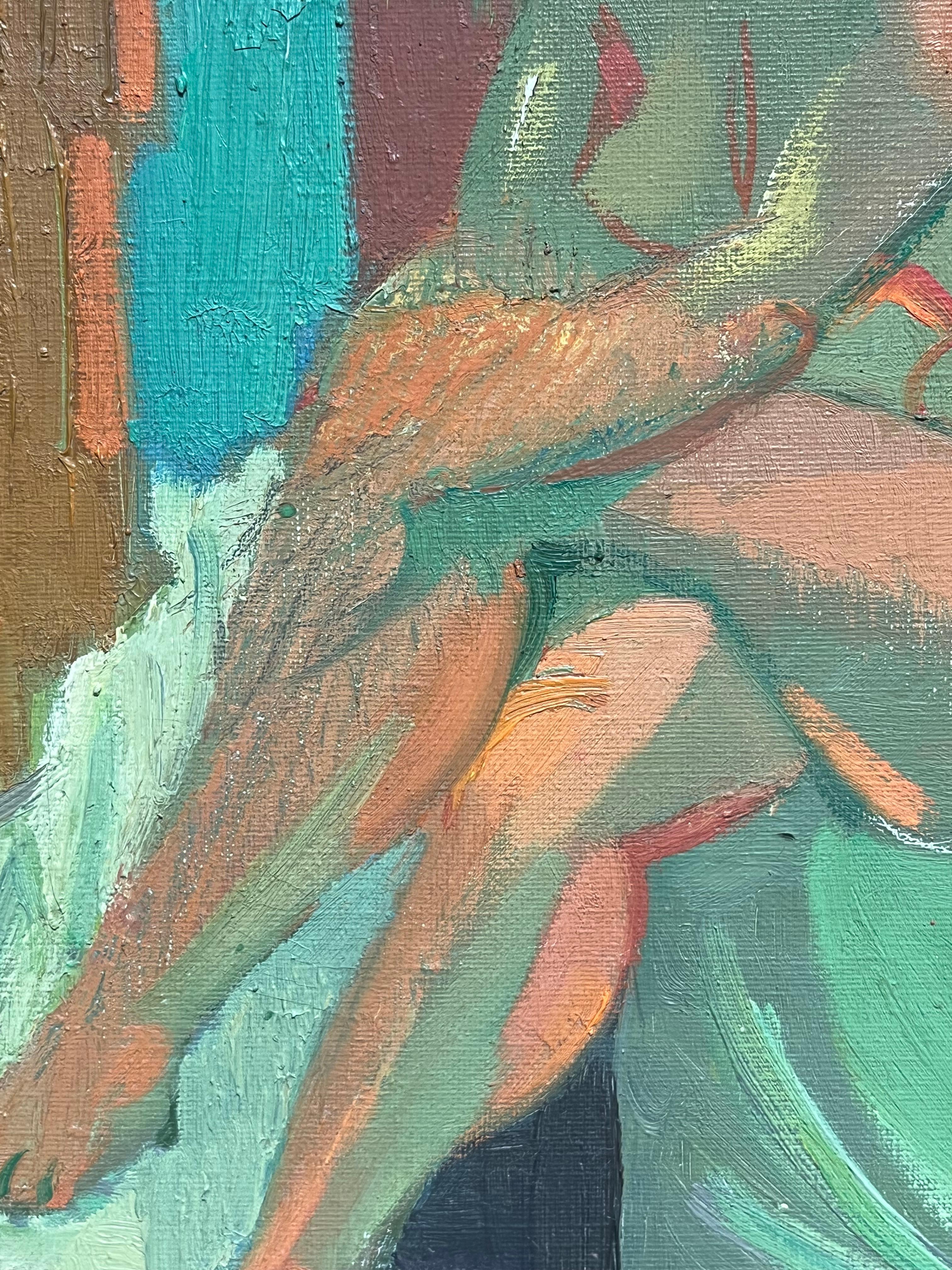 Mid 20th-Century French Oil Painting Cubist Portrait of Nude Lady For Sale 1