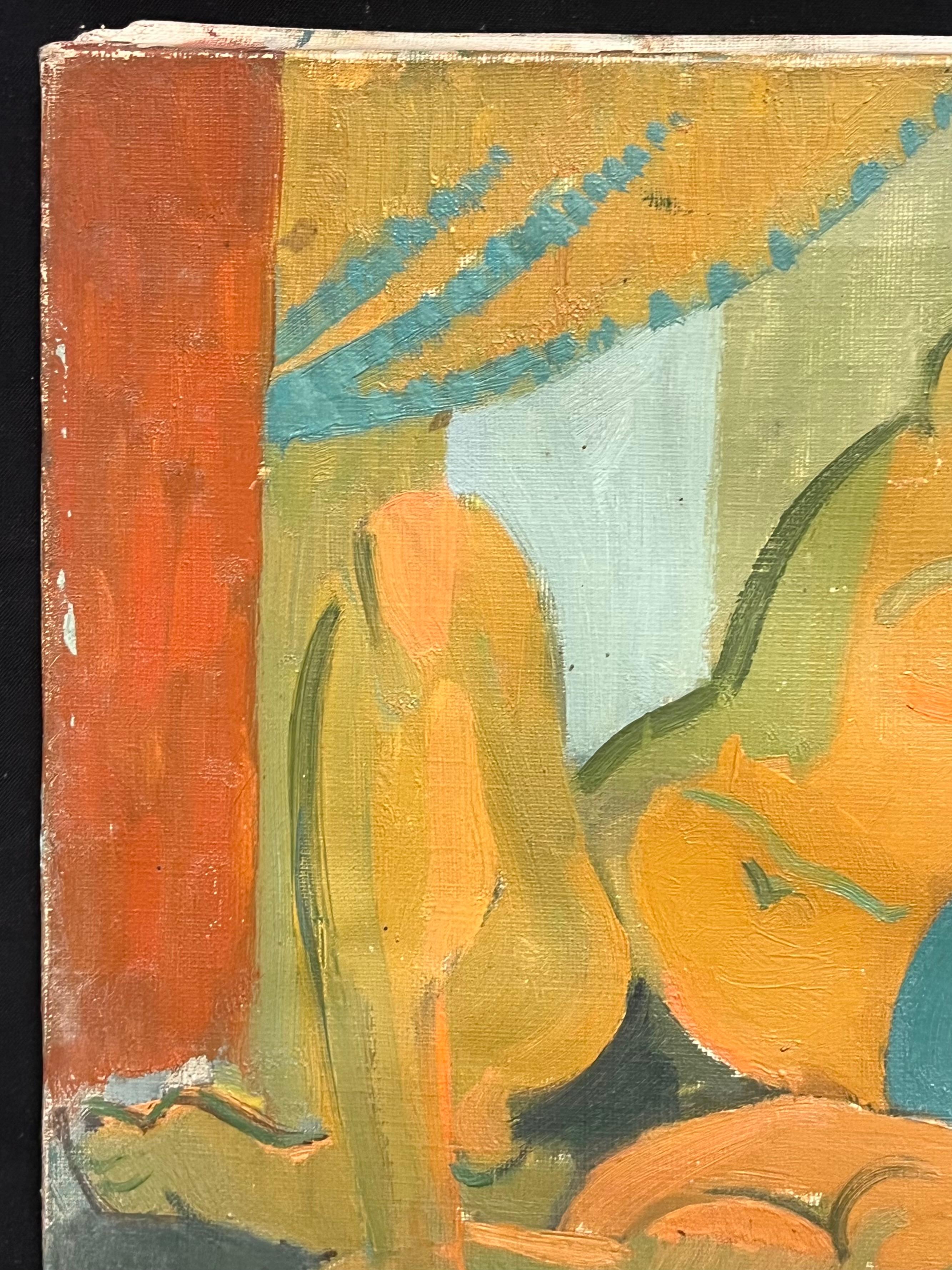 Mid 20th-Century French Oil Painting Cubist Portrait of Nude Lady signed For Sale 2