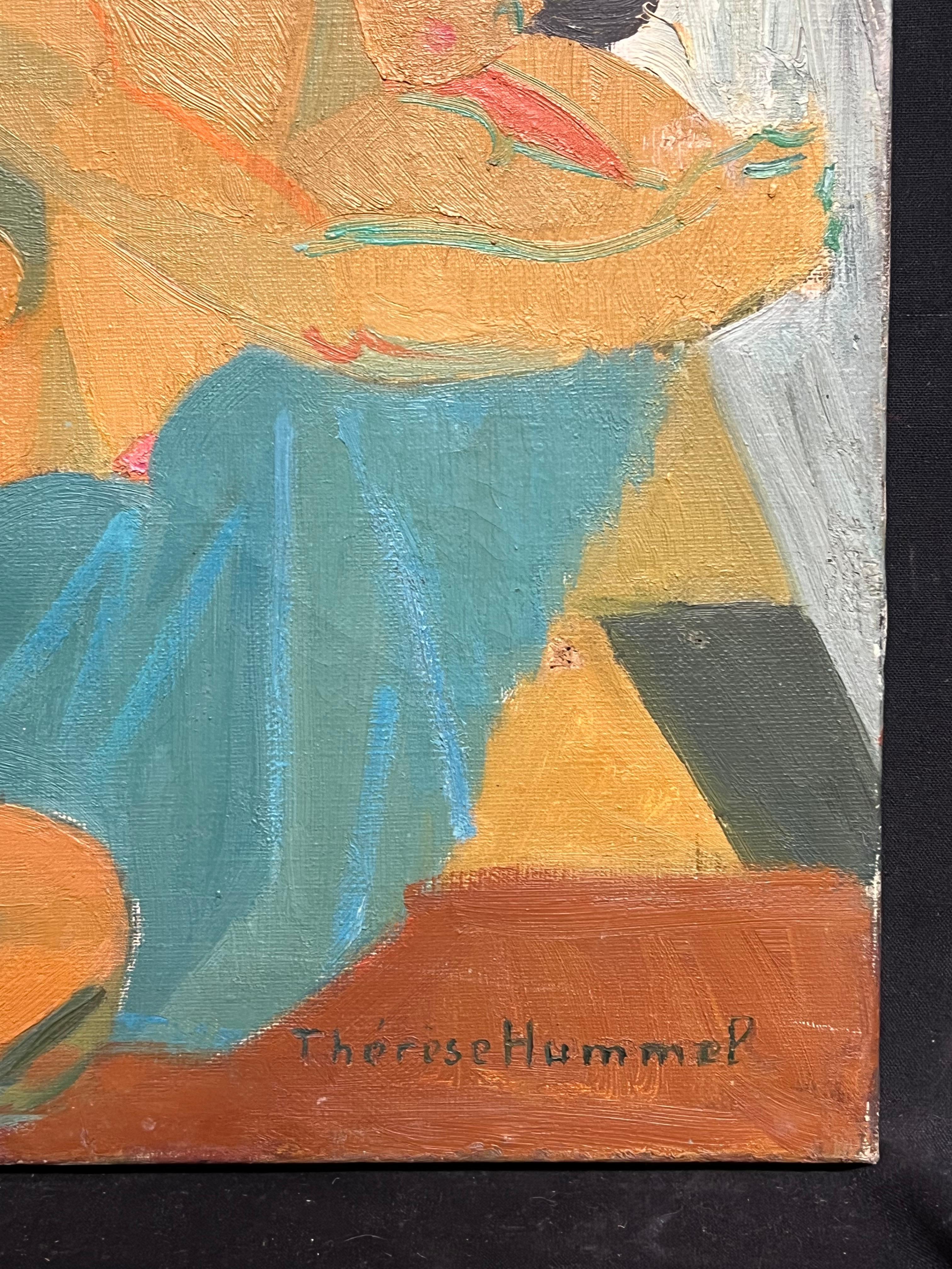 Mid 20th-Century French Oil Painting Cubist Portrait of Nude Lady signed For Sale 3
