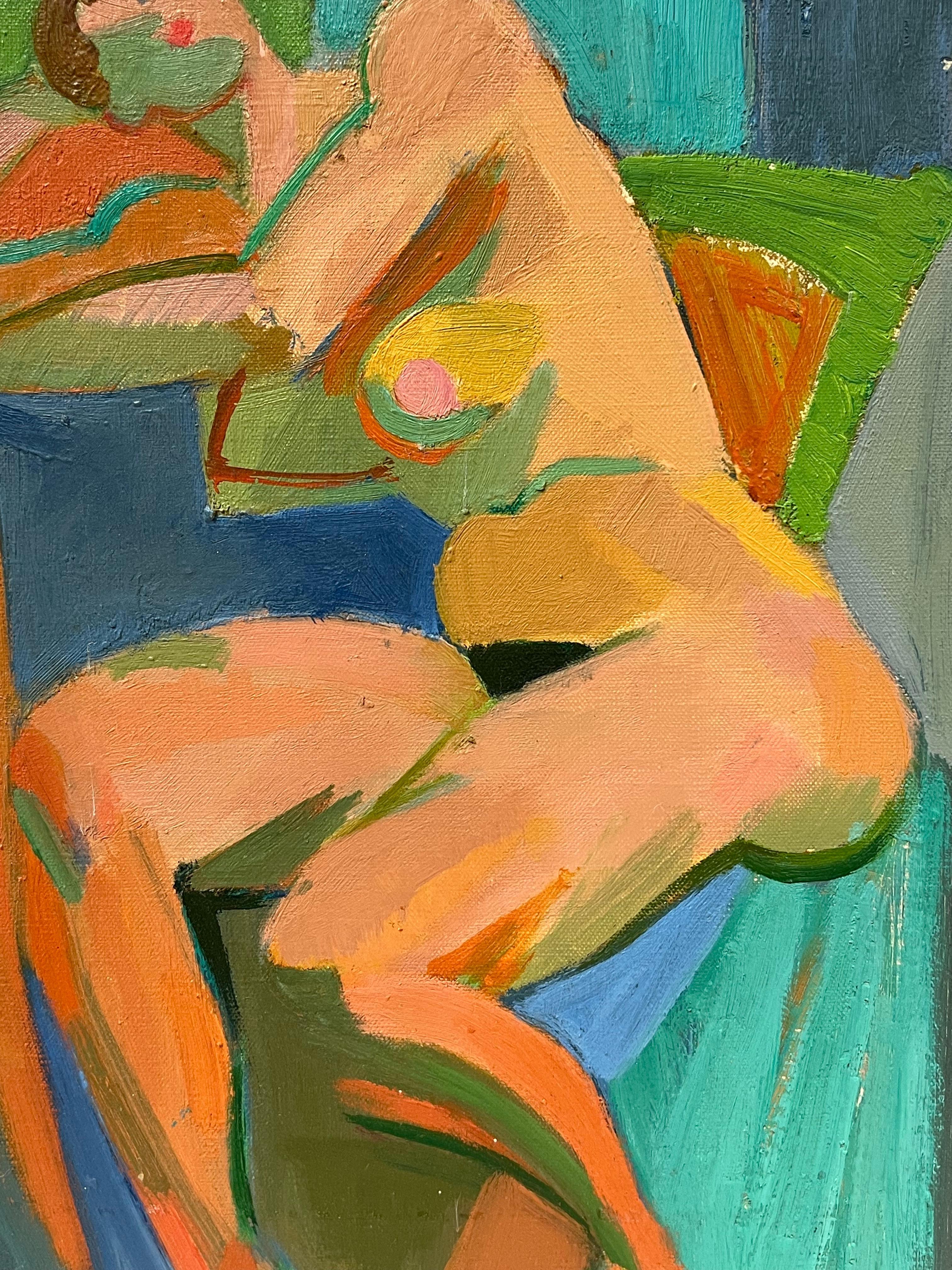 Mitte des 20. Jahrhunderts Französisch Malerei kubistischen abstrakten Akt in liegender Pose (Kubismus), Painting, von Therese Hummel