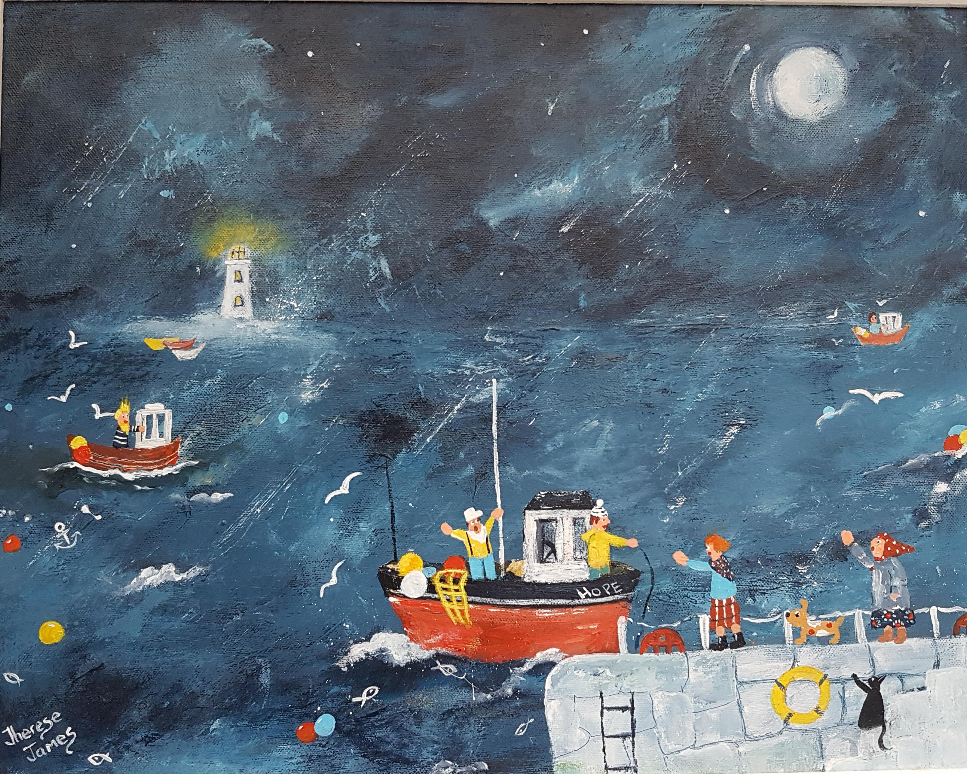 "A Boat Called Hope."  Contemporary Naive School Painting