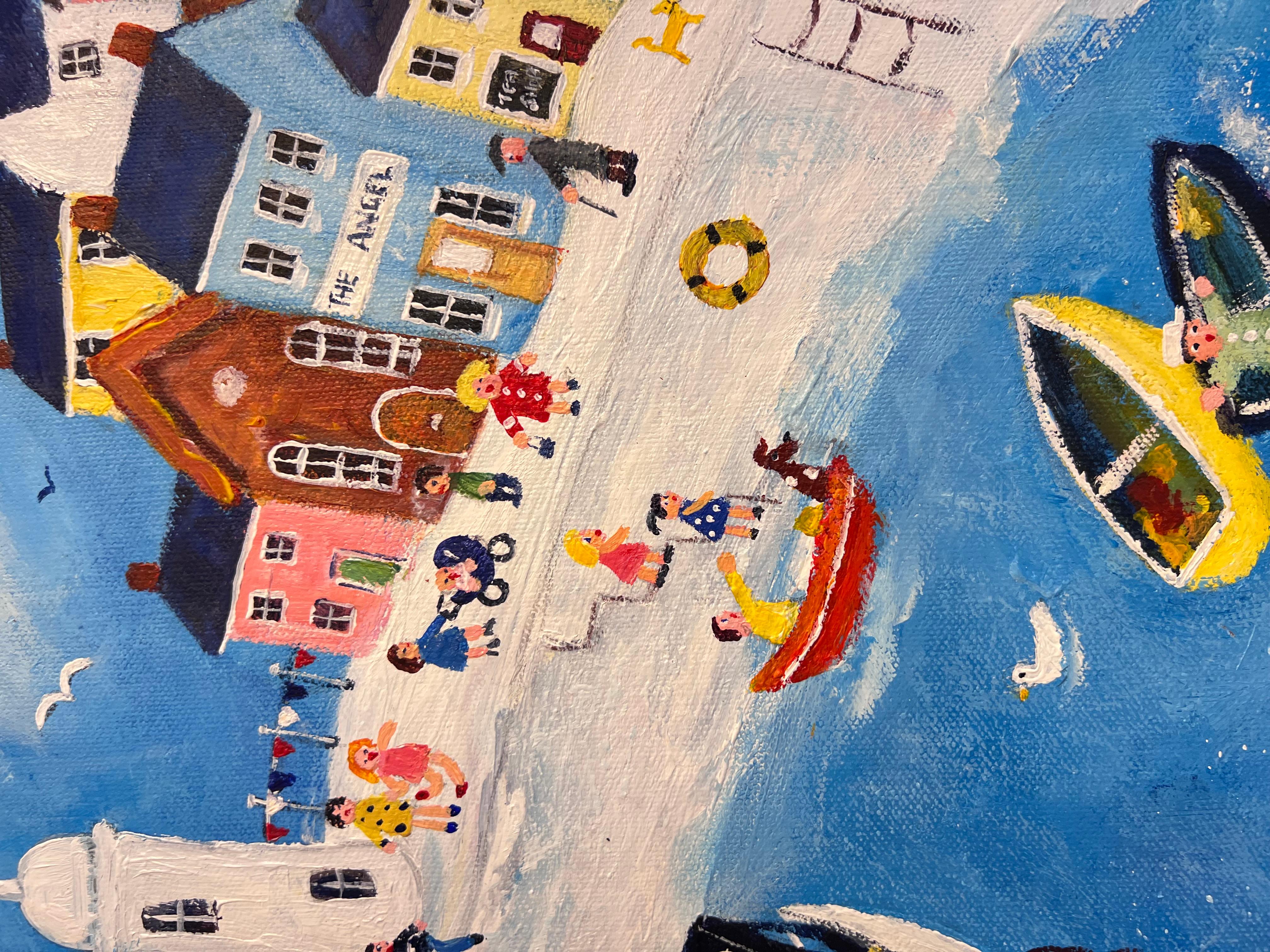 A Grand Day Out-original cityscape seascape-figurative painting-contemporary Art - Painting by Therese James