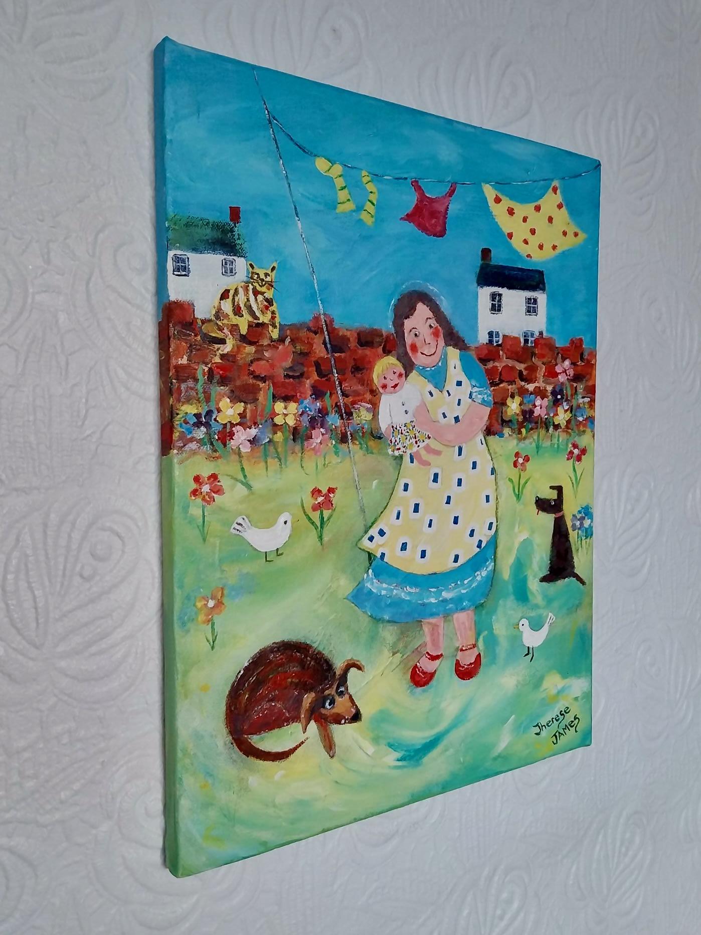El amor de una madre:  Pintura figurativa galesa contemporánea - Painting de Therese James