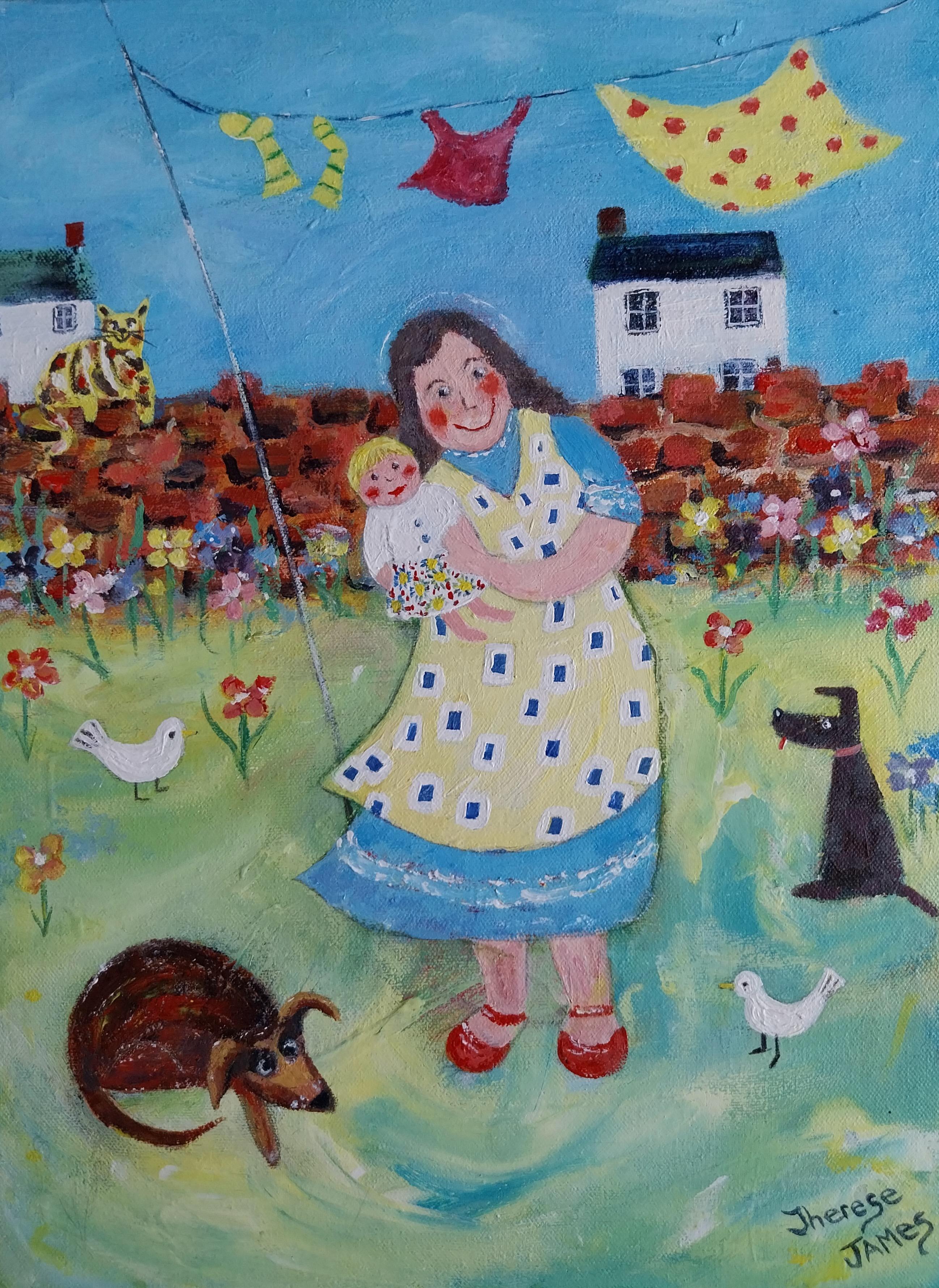 Figurative Painting de Therese James - El amor de una madre:  Pintura figurativa galesa contemporánea