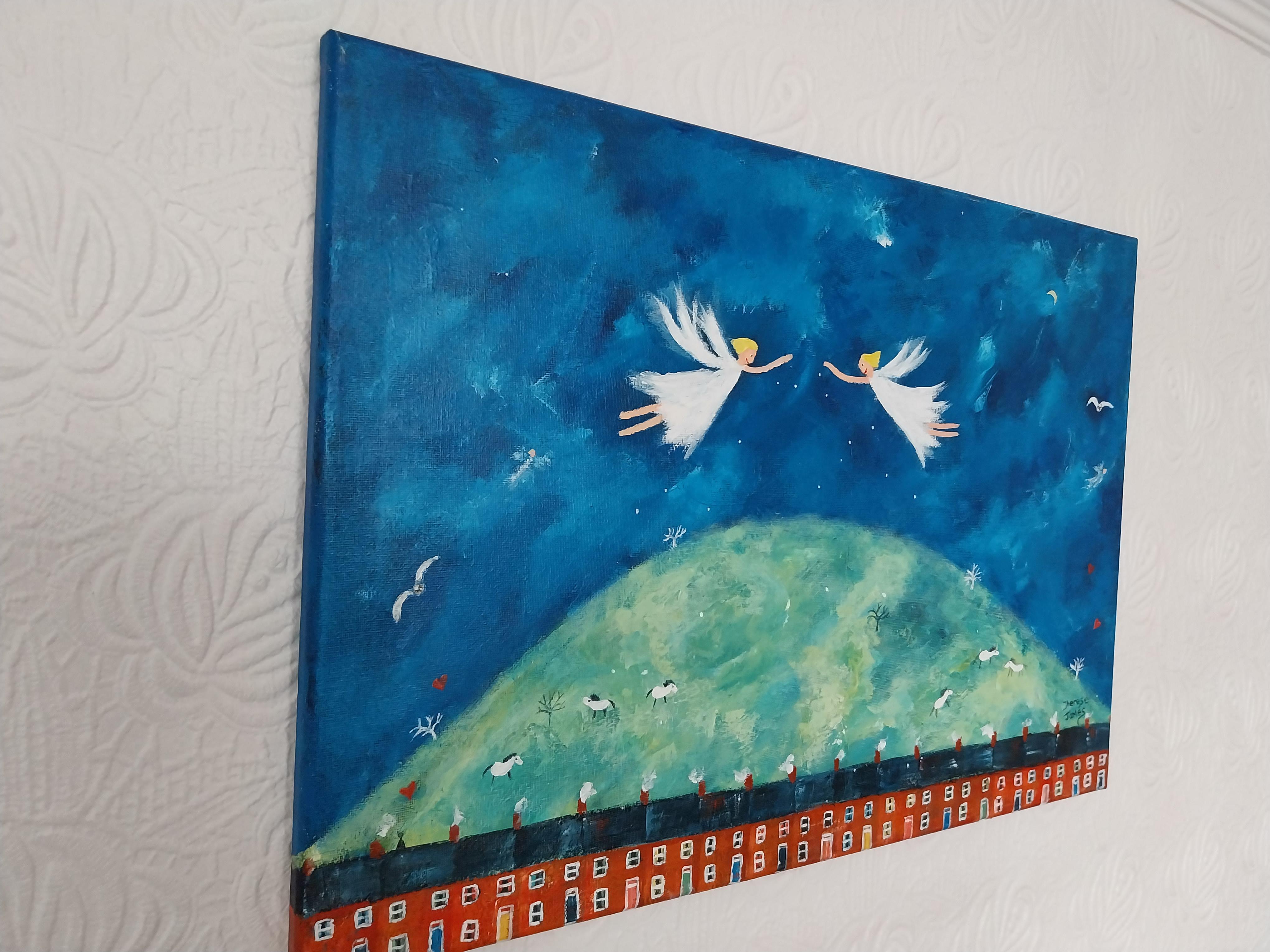 Angels Of Love And Hope.  Contemporary Naive School Figurative Painting For Sale 2