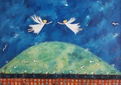 Angels d'amour et d'espoir  Peinture figurative contemporaine de l'école naïve
