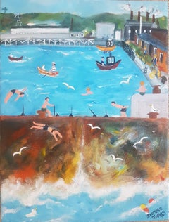 Ducking and Diving.  Naive School Painting