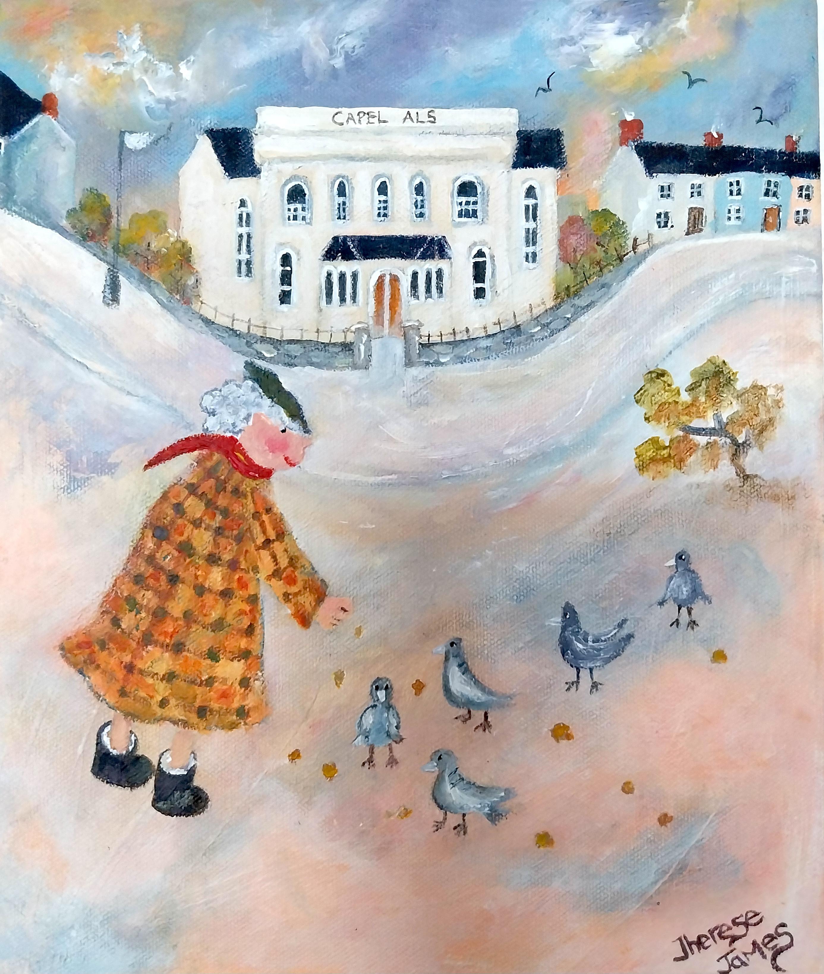 Feeding The Birds. Contemporary Figurative Painting