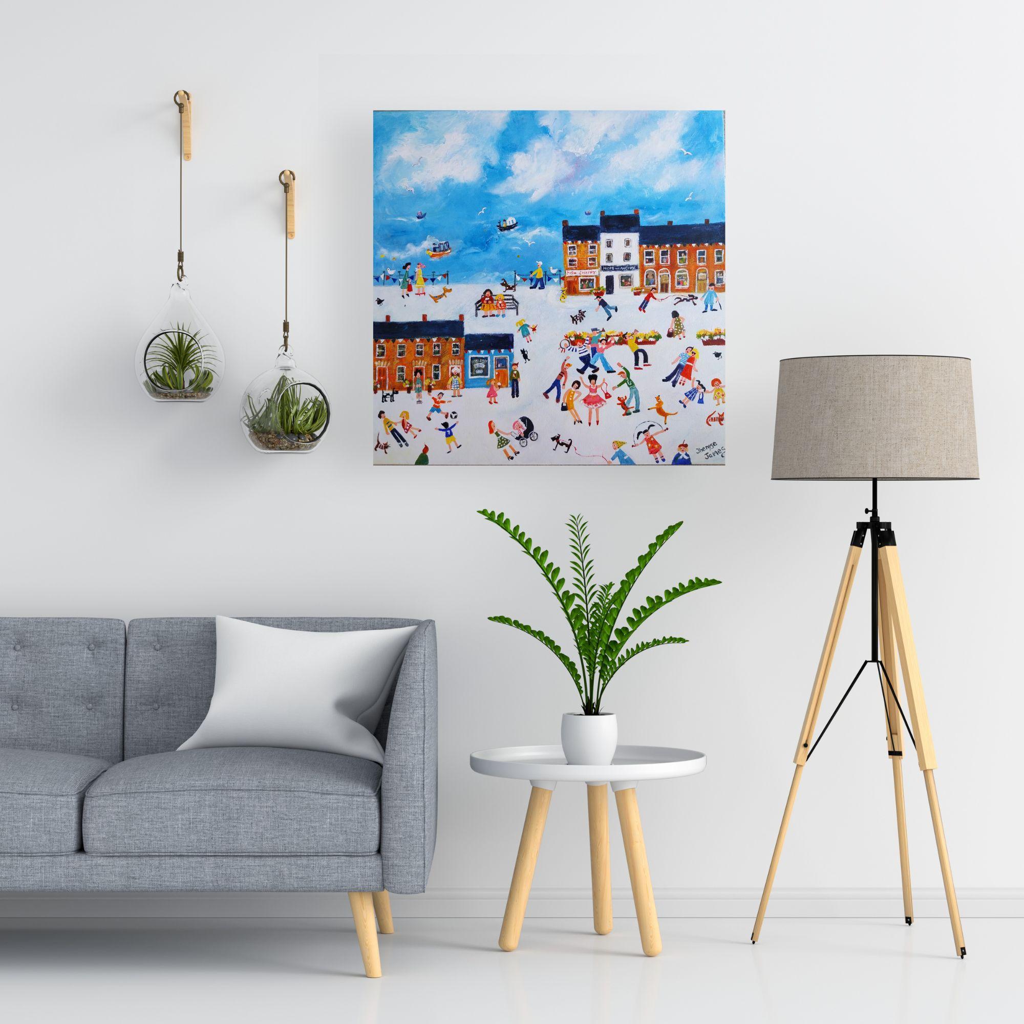Fish, Chips & Jazz-original figurative landscape city painting-contemporary Art For Sale 2