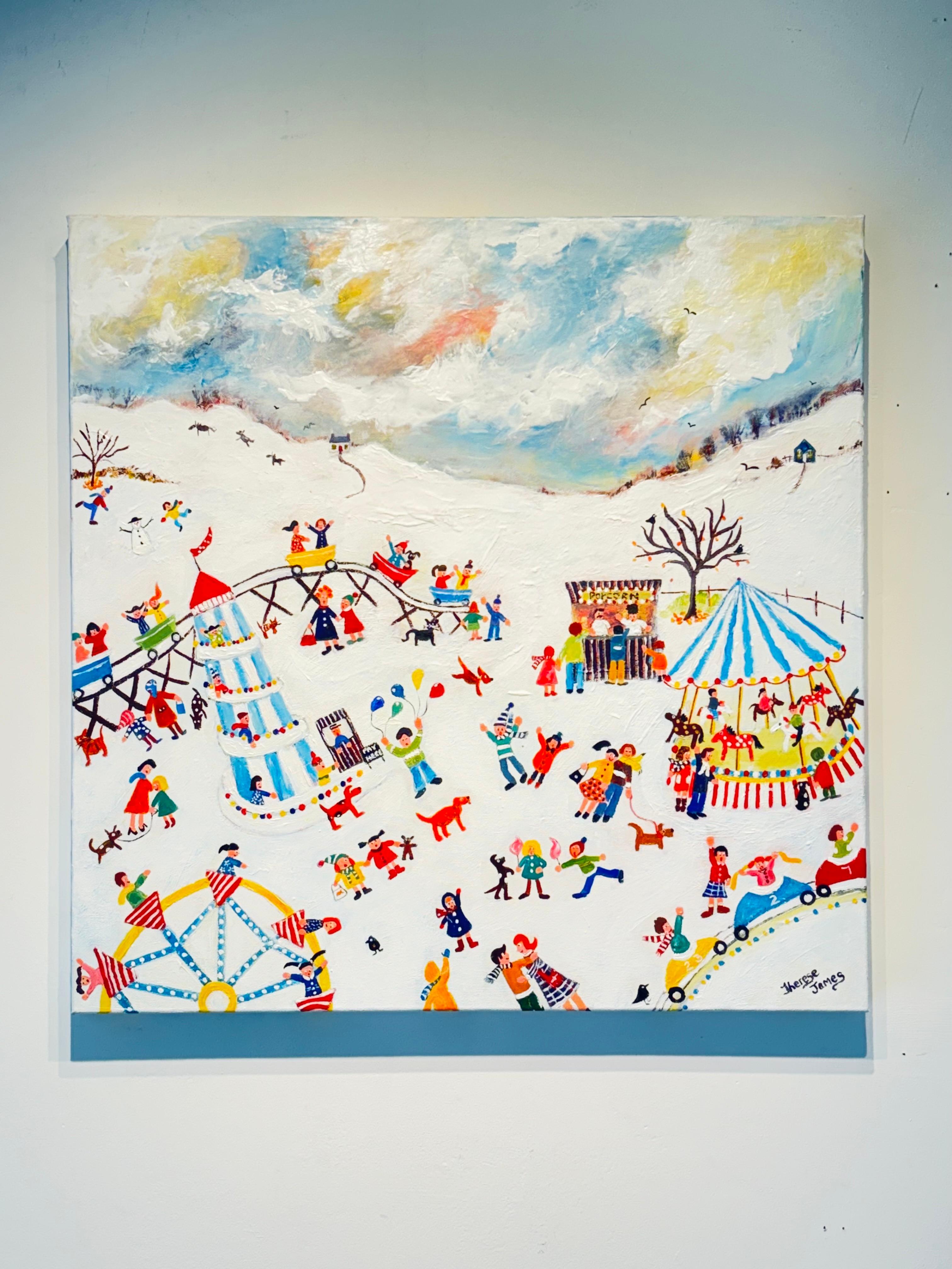 Diversión de la Feria - pintura figurativa original de paisaje urbano - Arte contemporáneo en venta 1