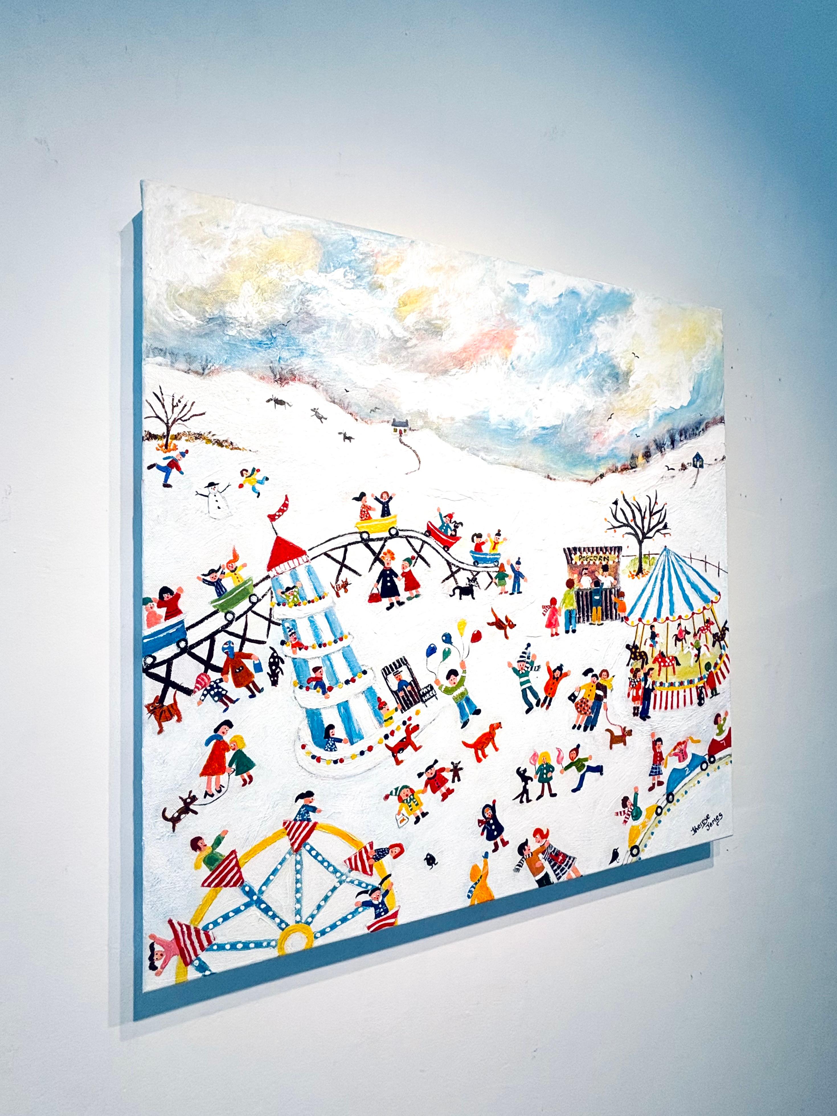 Diversión de la Feria - pintura figurativa original de paisaje urbano - Arte contemporáneo en venta 2