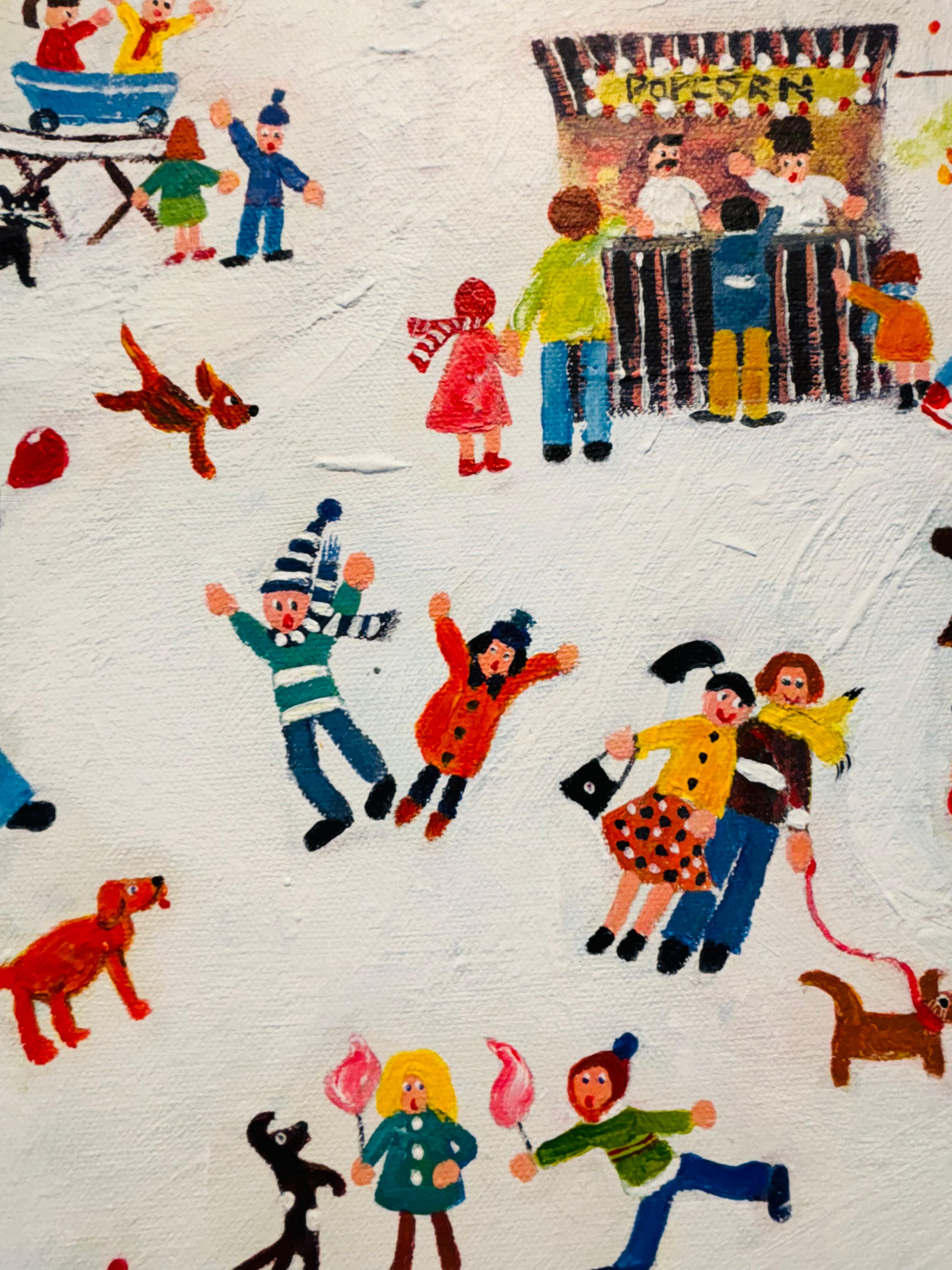 Diversión de la Feria - pintura figurativa original de paisaje urbano - Arte contemporáneo en venta 3