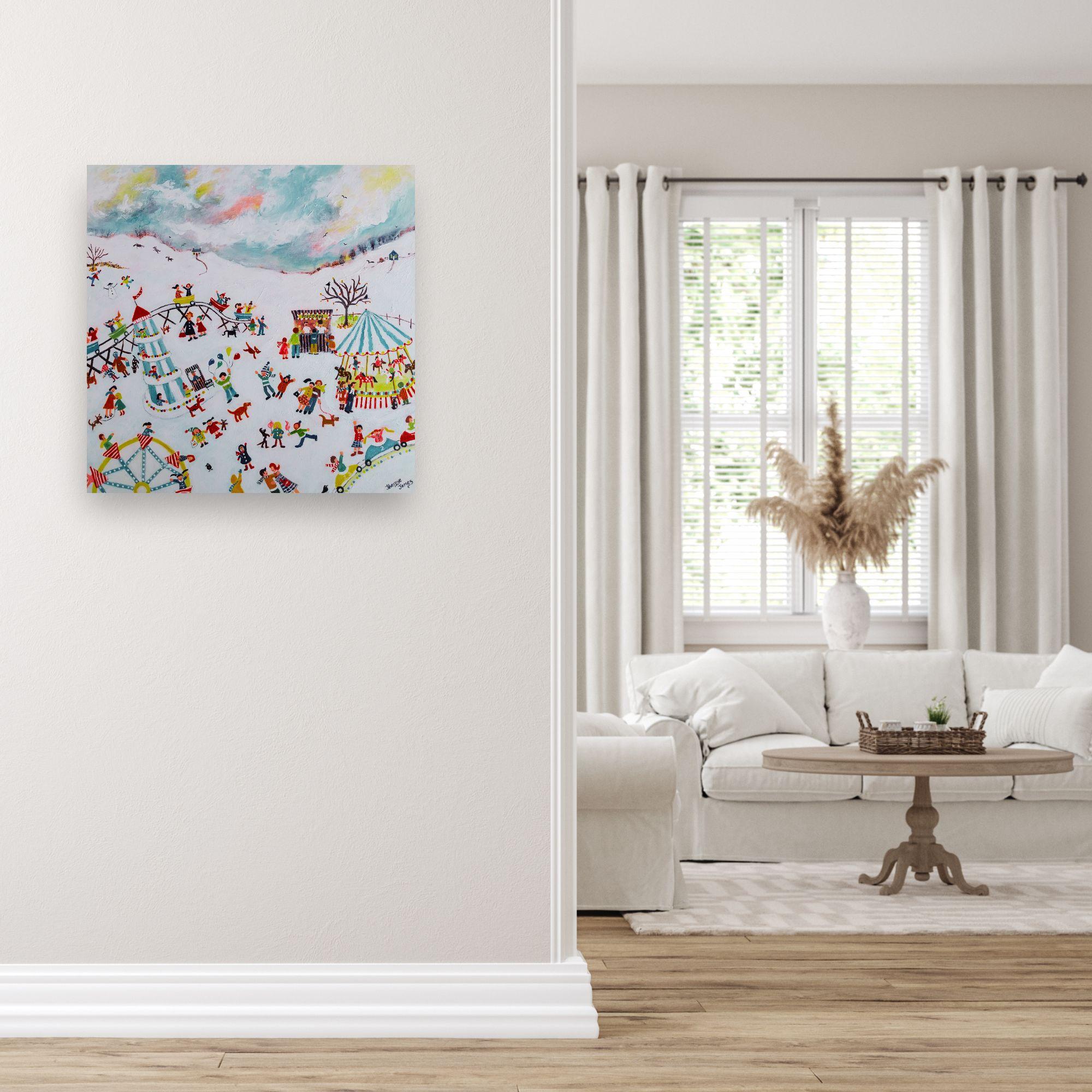 Diversión de la Feria - pintura figurativa original de paisaje urbano - Arte contemporáneo en venta 4