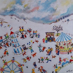 Diversión de la Feria - pintura figurativa original de paisaje urbano - Arte contemporáneo