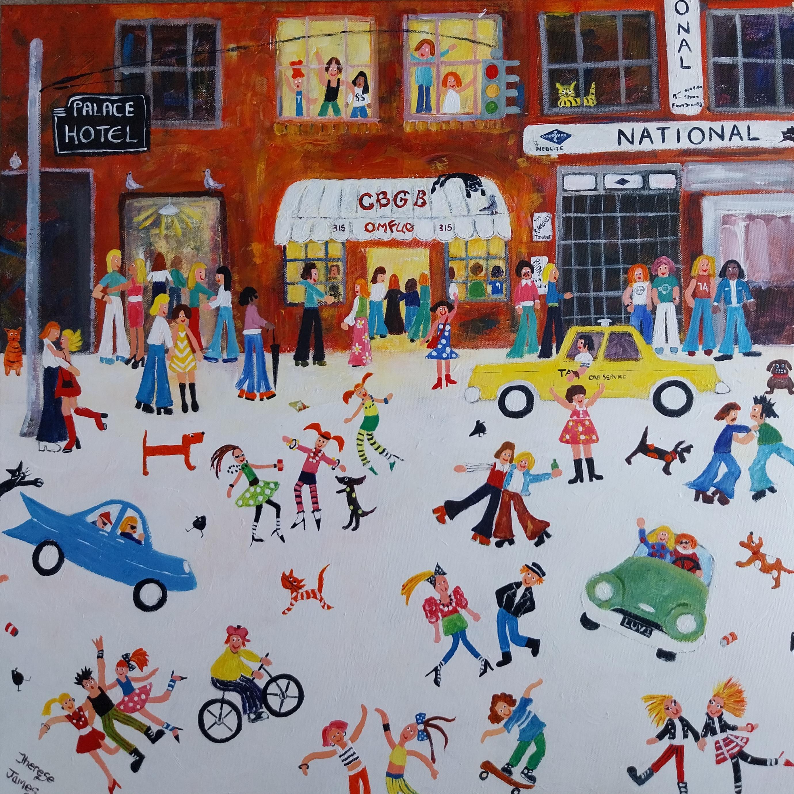 Therese James Landscape Painting – Funky Punky Rockers (New York) - Original Stadtbild - Zeitgenössische Kunst