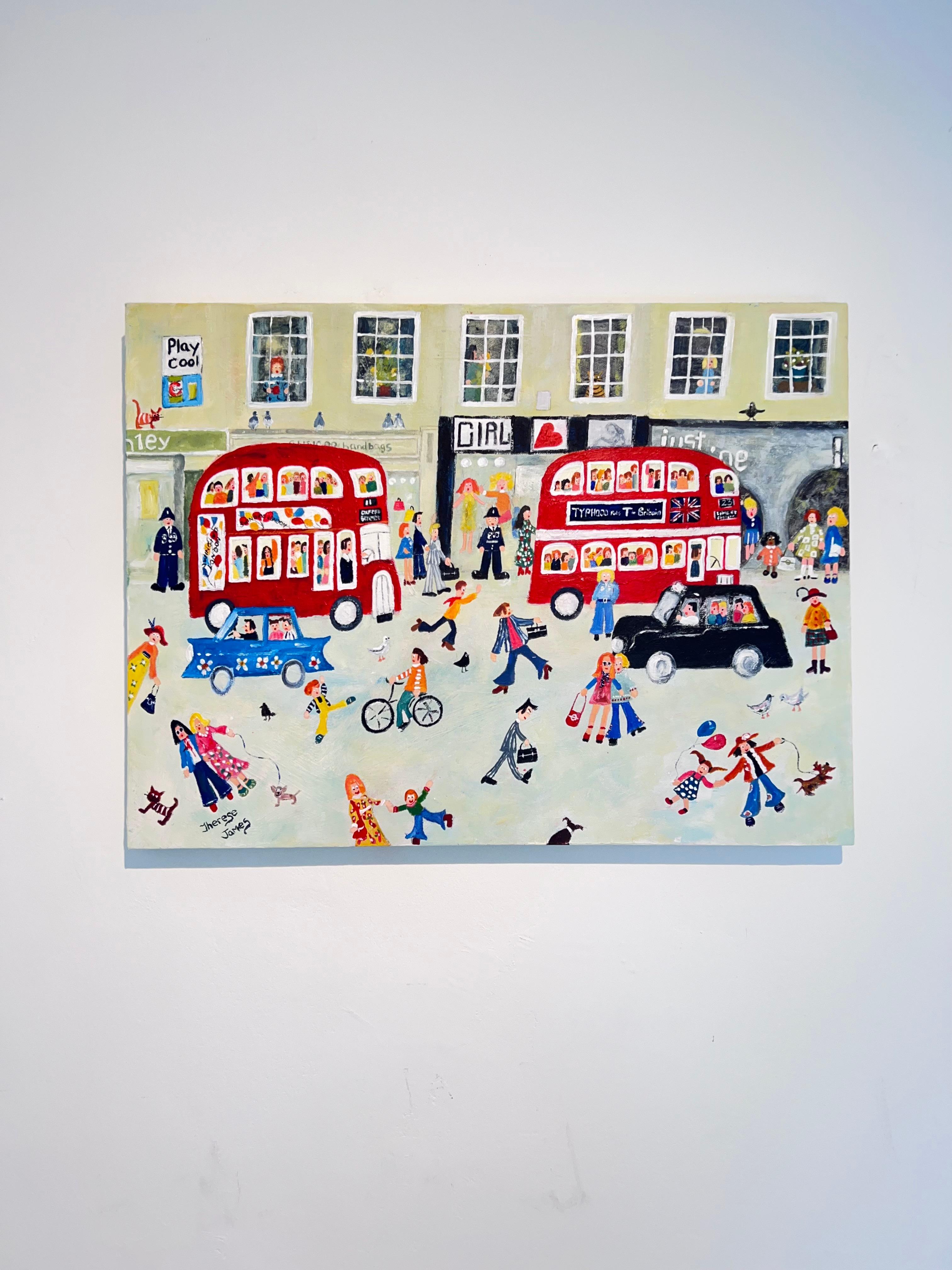 Happy Hippy Days-original London figurative cityscape painting-contemporary Art For Sale 1