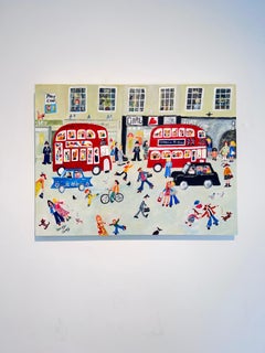 Happy Hippy Days - pittura figurativa originale di Londra con paesaggio urbano - Arte contemporanea