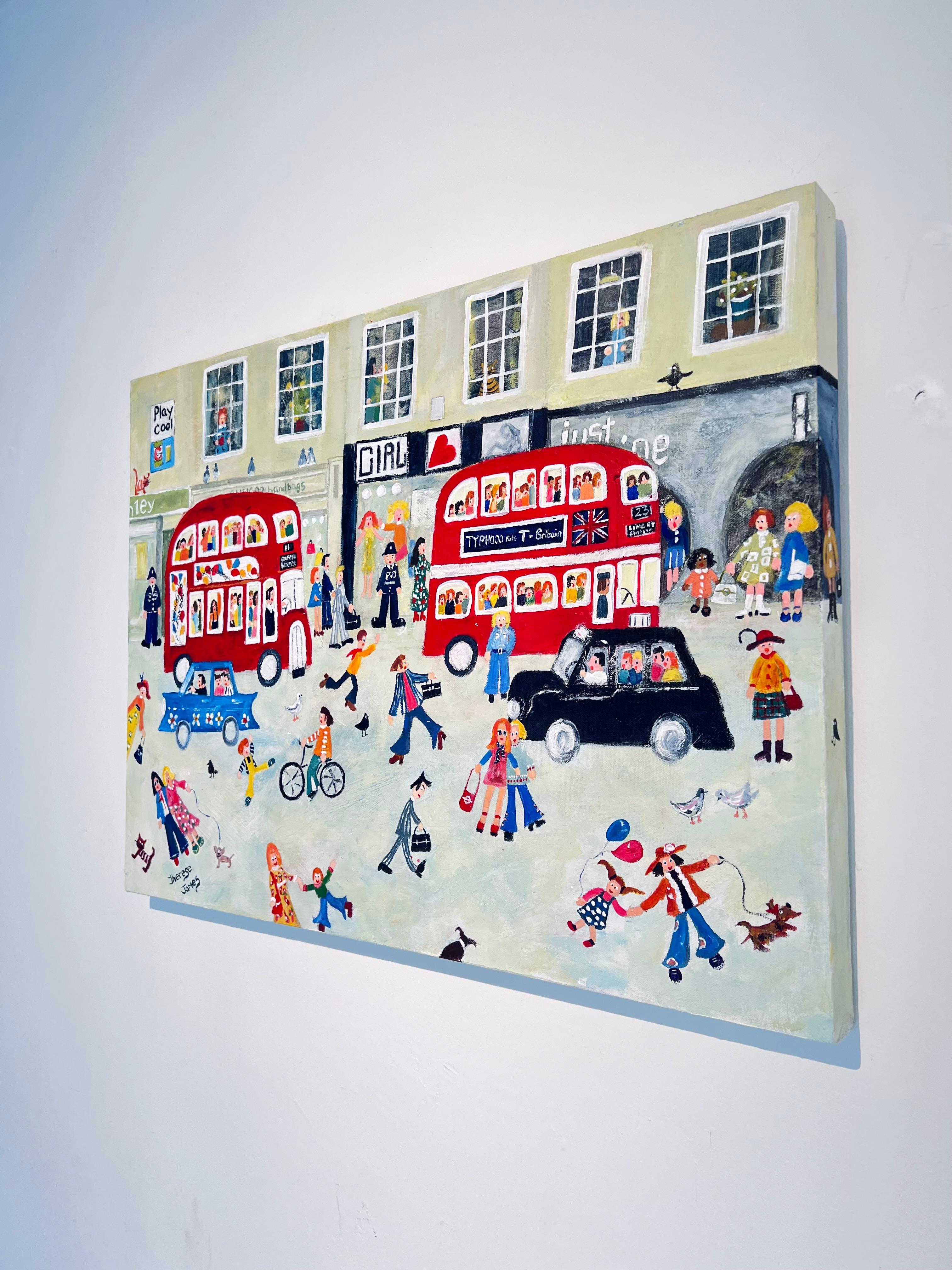 Happy Hippy Days-original London figurative cityscape painting-contemporary Art For Sale 2