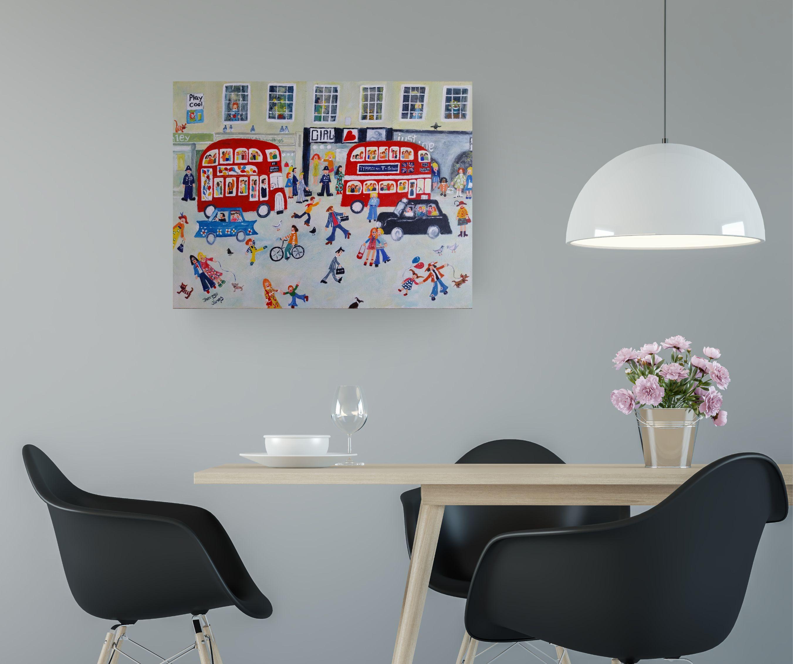 Happy Hippy Days-original London figurative cityscape painting-contemporary Art For Sale 4