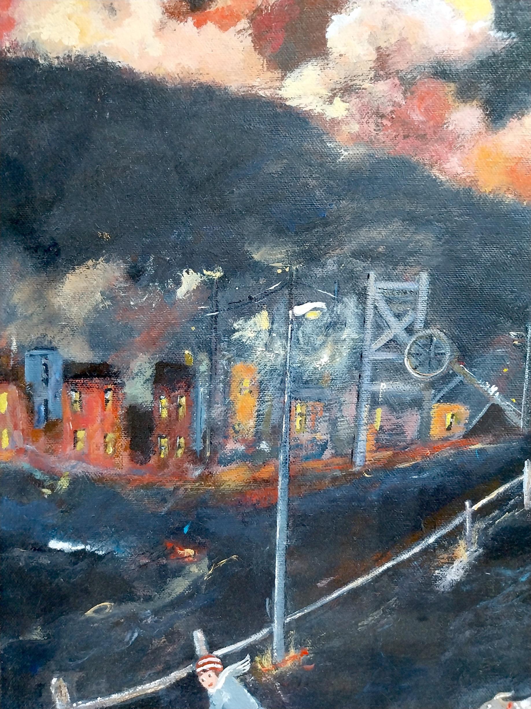 From an exhibition created by the artist to celebrate the UK Miners strike from the 1980's
These hard times for whole communities in the Welsh Valleys created a sense of togetherness..

Acrylic on canvas
