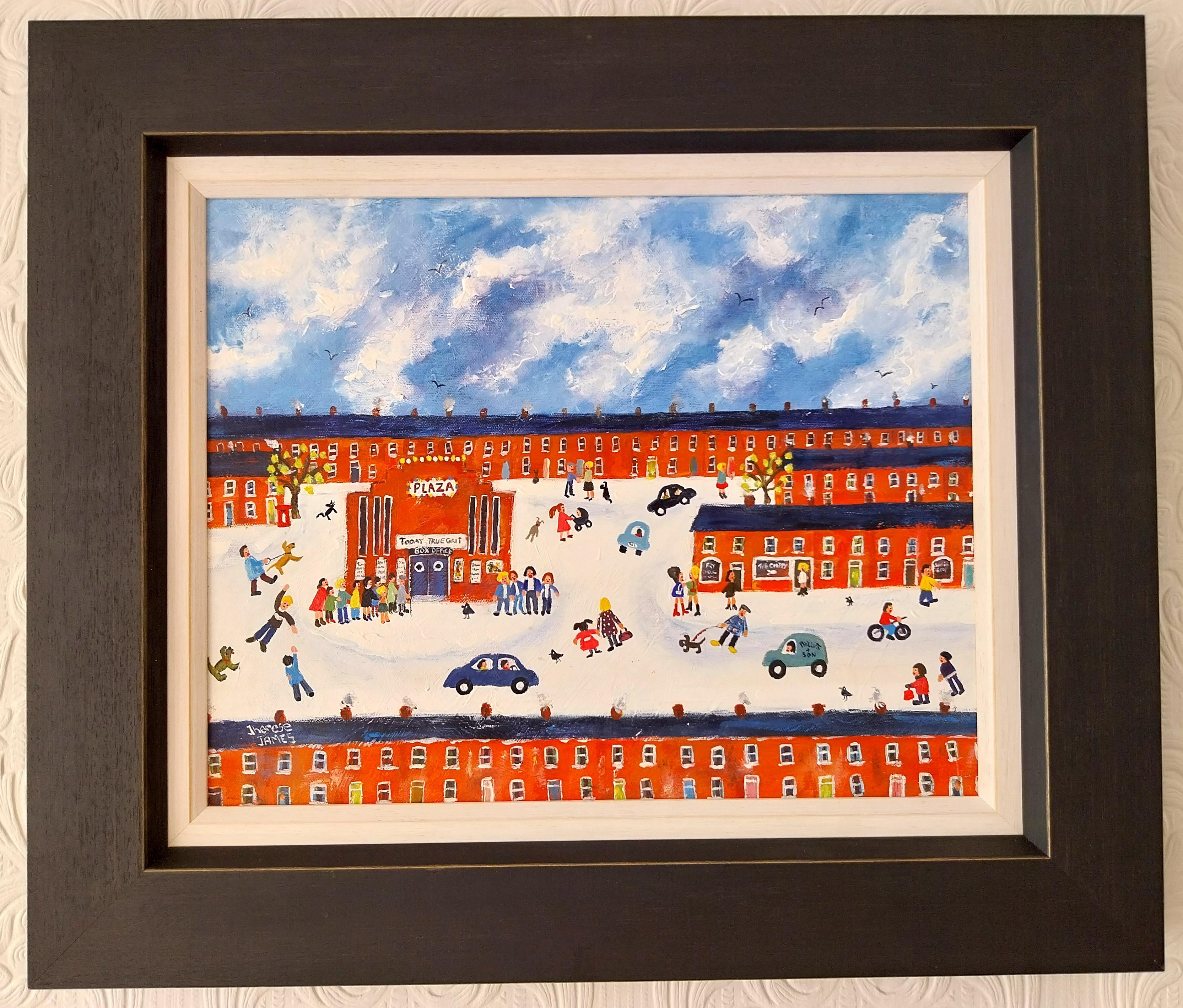 Treffen Sie mich außerhalb der Plaza,    Naive Schule Figurative Malerei – Painting von Therese James