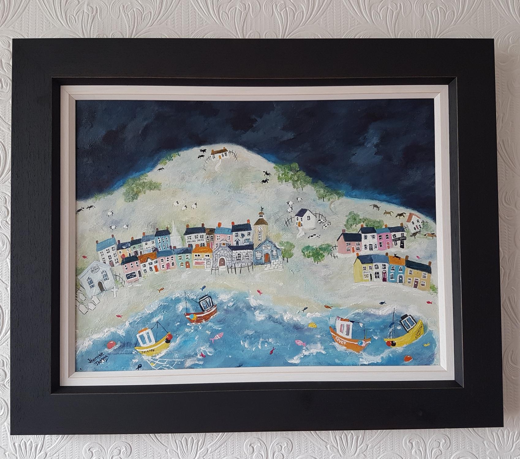 Mar Sin Luna y Barco de Pesca (Bajo el Bosque de Leche) - Painting de Therese James