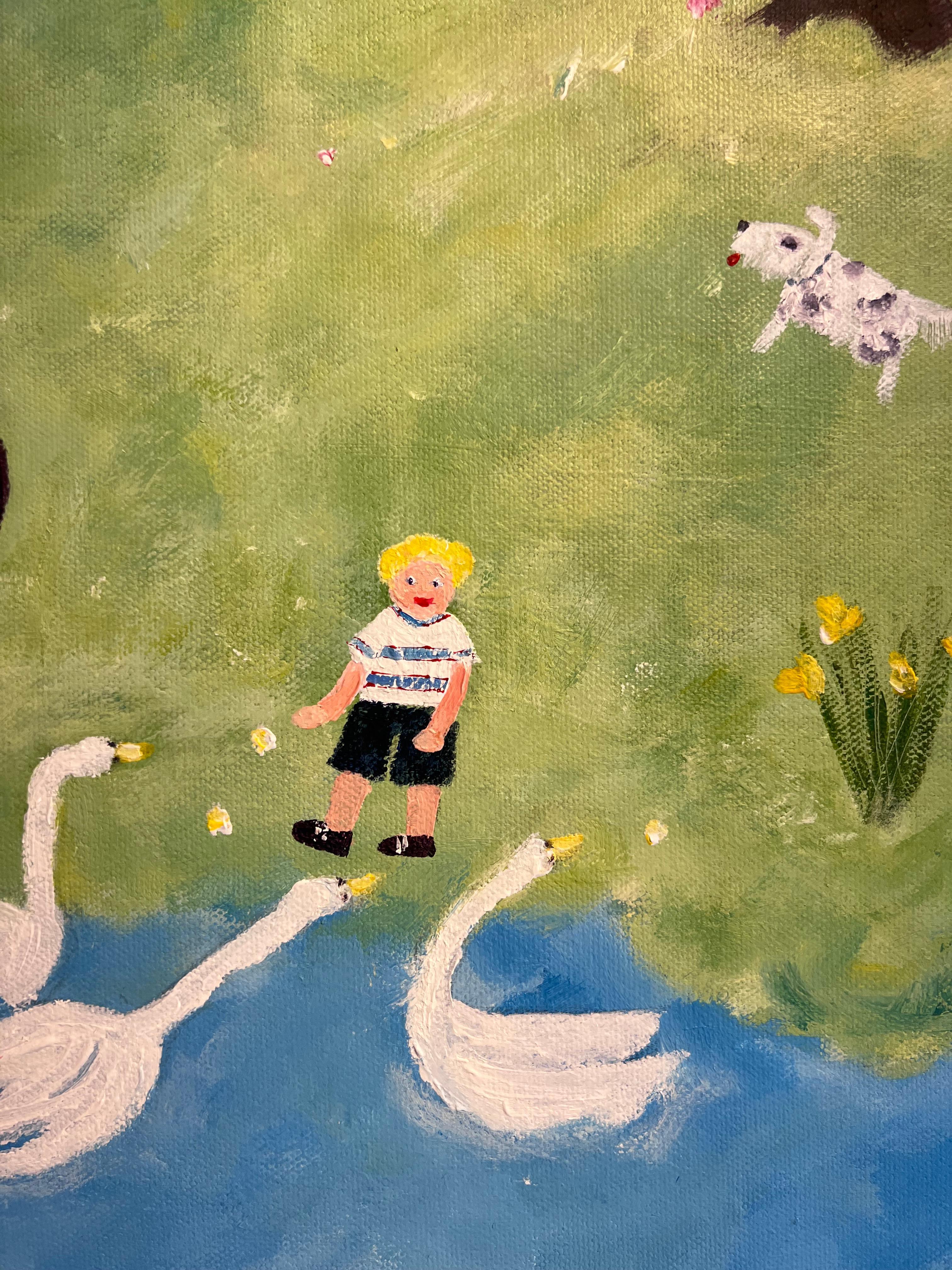 Il nostro tempo dei fiori - pittura ad olio figurativa di paesaggio originale - Arte contemporanea in vendita 1