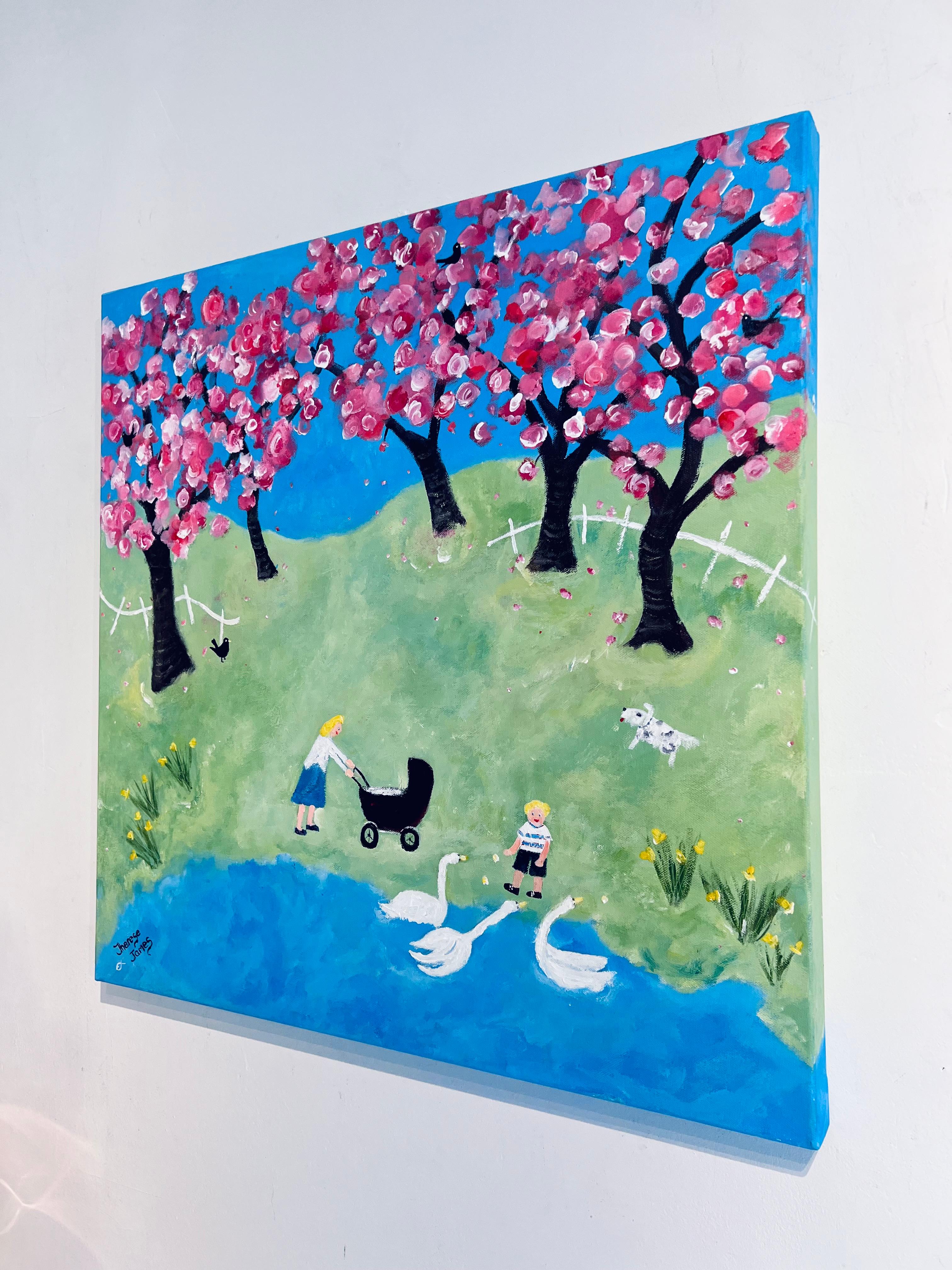 Il nostro tempo dei fiori - pittura ad olio figurativa di paesaggio originale - Arte contemporanea in vendita 2