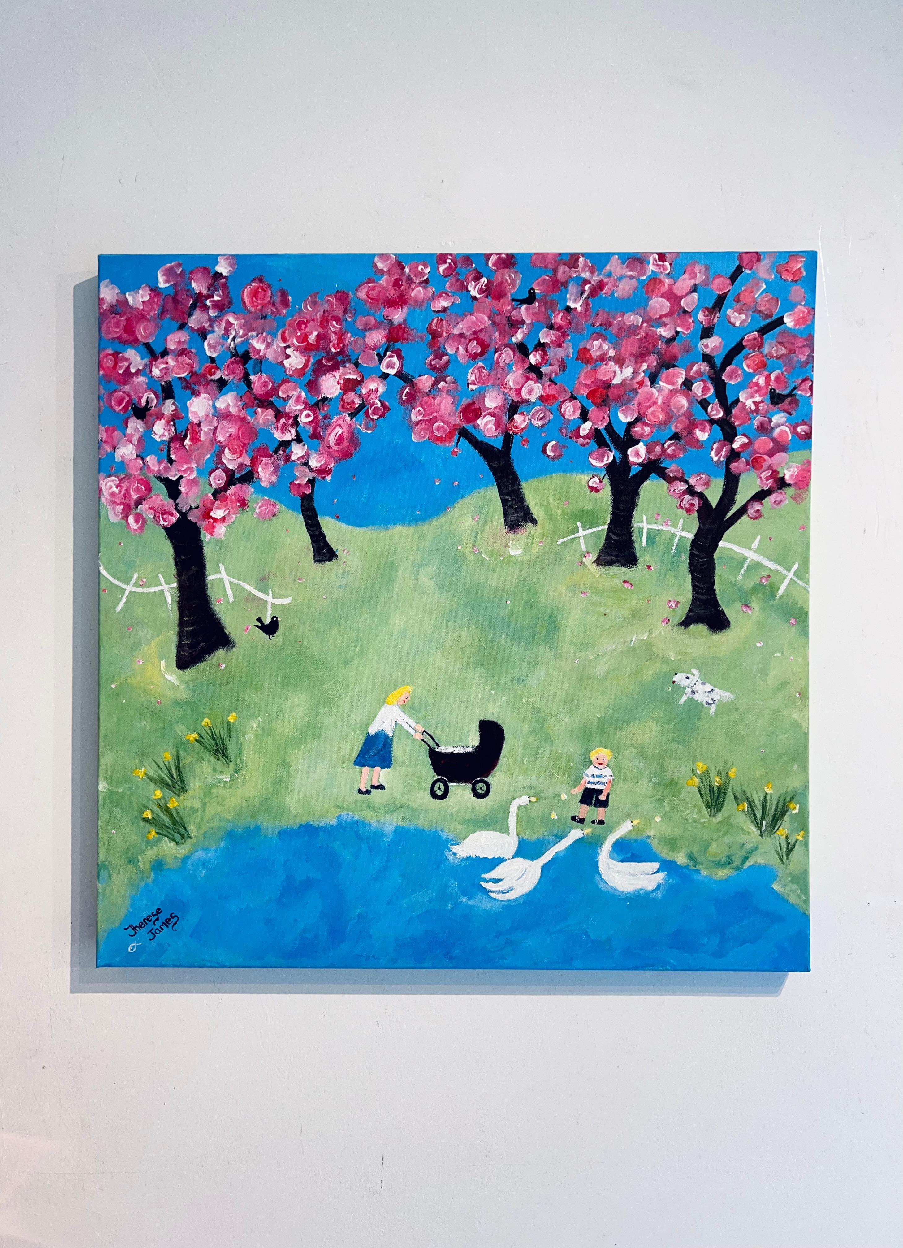 Il nostro tempo dei fiori - pittura ad olio figurativa di paesaggio originale - Arte contemporanea in vendita 3