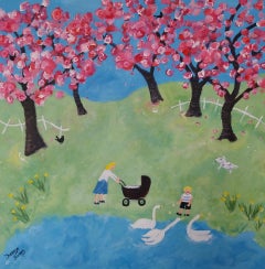 Our Blossom Time-original landscape figurative oil painting-contemporary Art